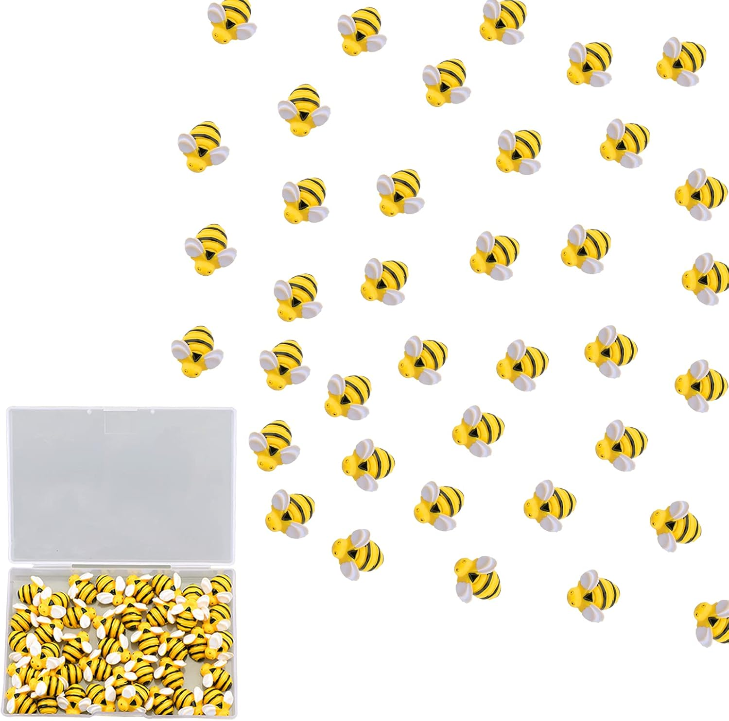 AIEX 50 Pieces 0.74 Inch Tiny Resin Bees Flatback Embellishment Bee Shaped Ornament with a Storage Box for DIY Craft Party Home Decor image number 4
