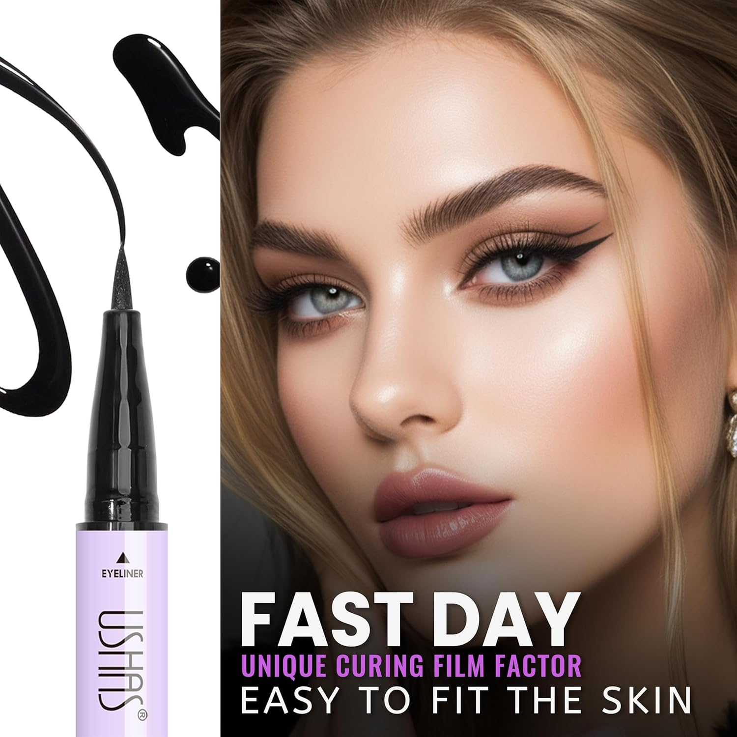 YBUETE 2-In-1 Eyebrow Pencil Eyeliner, Professional Bionic 3D Micro Precision Tip Eyebrow Pen, Liquid Smooth Black Eyeliner Eye Makeup, Long-Lasting Waterproof Natural Brows Eye Makeup for Women