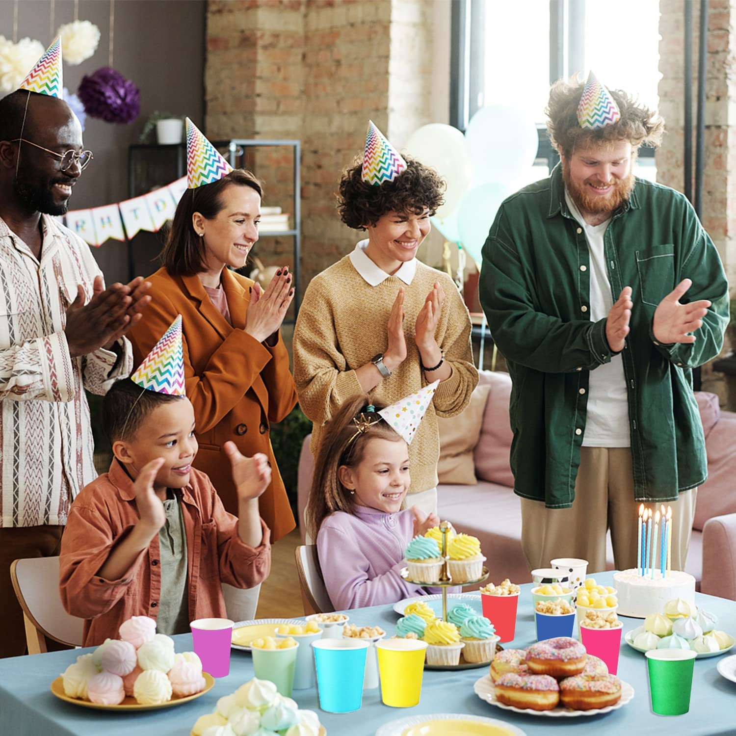 Disposable Paper Cups, 60Pcs Color Paper Cups for DIY Wedding Party Picnic BBQ Travel and Event 8OZ (12 Multicolor) - 12 Multicolor image number 4