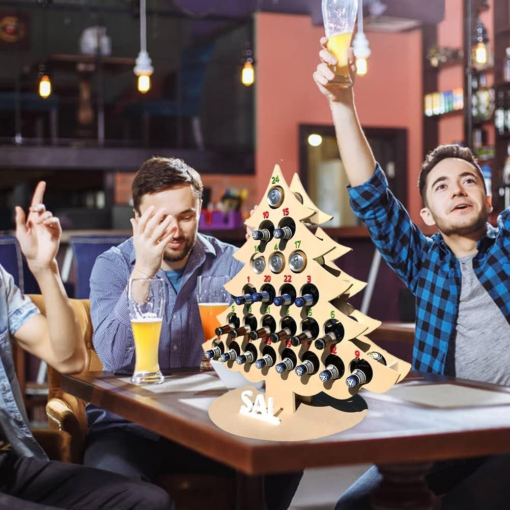 Christmas Advent Calendar Countdown,24 Days Countdown Advent Calendar Decoration Wine Stand,Wooden Wine Bottle Christmas Tree Rack Wine Bottle Stand Decoration Gifts (Wood) image number 2