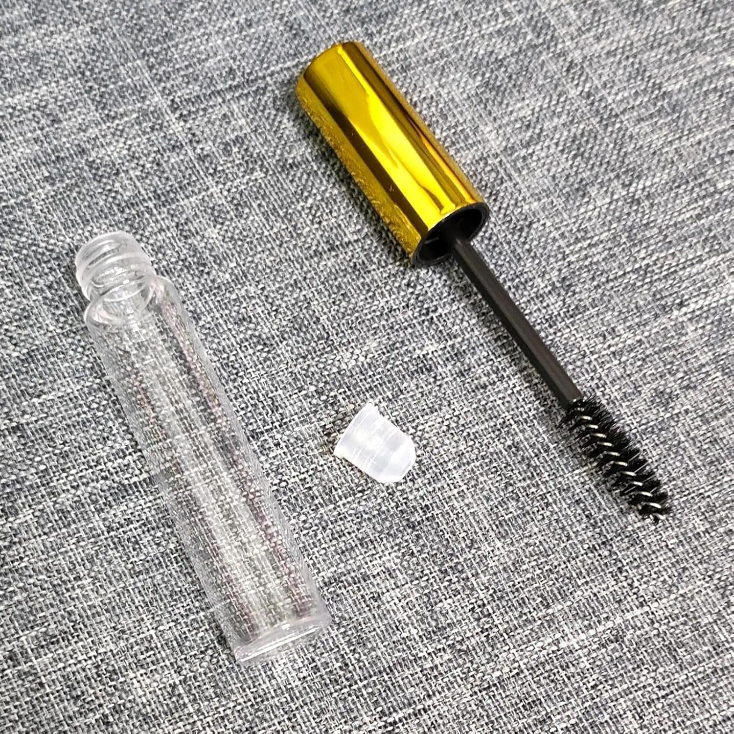 5 Pack Empty Mascara Tube and Wand Set（10 Ml）, Gold Color, Refillable Cosmetic Containers, Eyelash Brush and Spoolie for Castor Oil, Compatible with Popular Models - Fengea image number 1