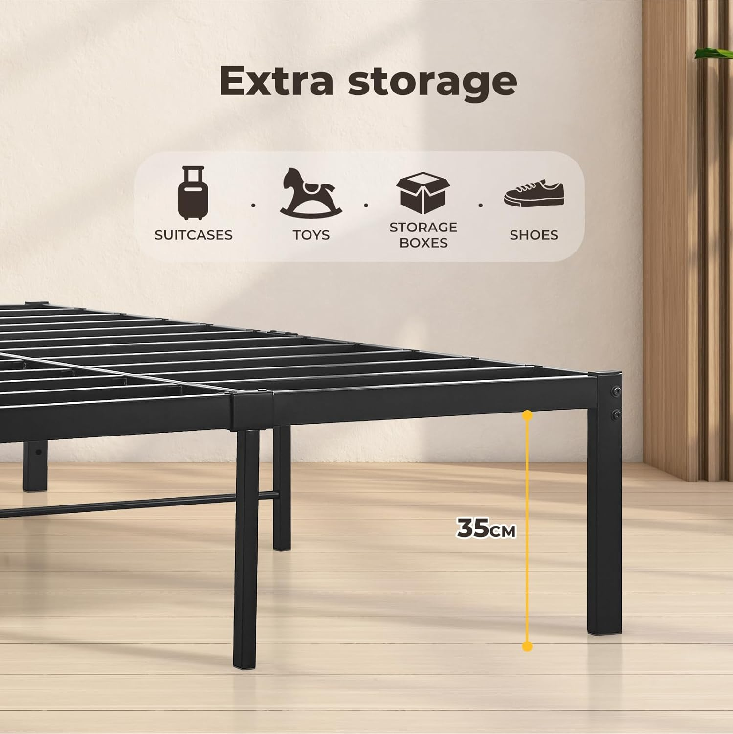 Levede 40Cm Queen Bed Frame Metal Bed Base,Industrial Bed Frame,Steel Slat Mattress Support,Under Bed Storage,Reserved Holes for Headboard,Bedroom Furniture,Easy Assemble,Black ﻿ image number 3