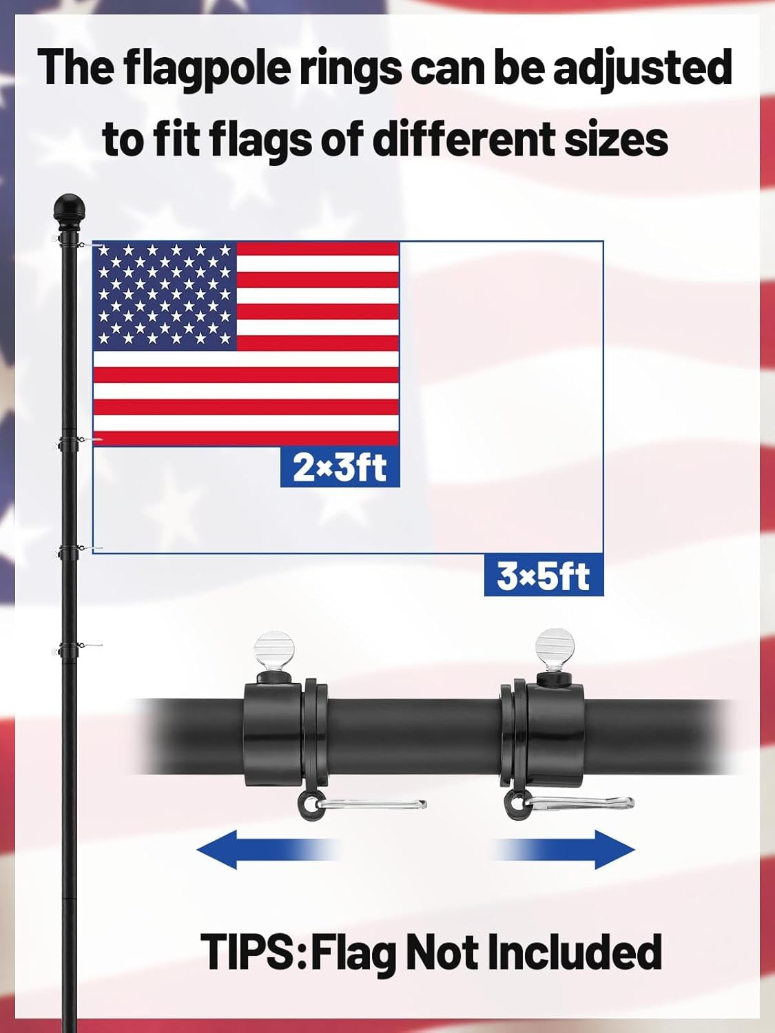Acostop 10 FT Heavy Duty Flag Poles in Ground with 5 Pronges Base- Extra Thick Flag Pole Kit for Yard, Fit for 2 Flags- Windproof Ground Flag Poles for outside House Residential or Commercial, Black image number 2