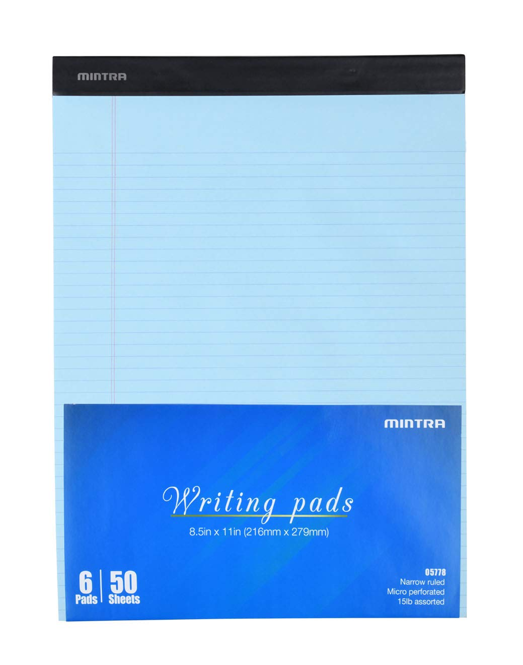 Mintra Office Legal Pads - ((Basic Pastel 6Pk, 8.5In X 11In, Narrow Ruled)) - 50 Sheets per Notepad, Micro Perforated Writing Pad, Notebook Paper for School, College, Office, Business