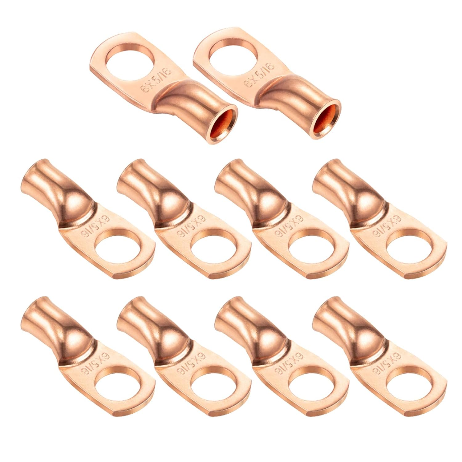 Ampper Heavy Duty Copper Wire Lugs, UL Eyelets Ring Crimp Copper Terminal Connectors for Battery Cable Ends and More (2 Awg, 3/8" Ring, 10 Pcs)