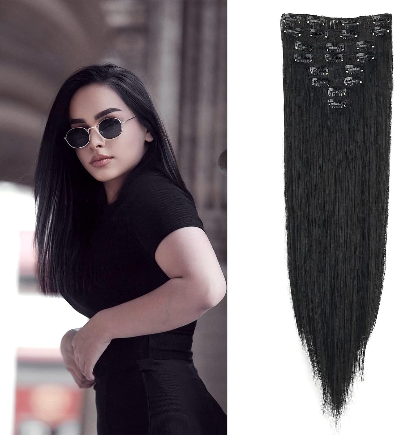 Gairyan 26Inch Straight Clip in Hair Extensions Long Full Head Hair Extension 8PCS Synthetic Hairpiece Natural Soft for Women (Medium Brown)