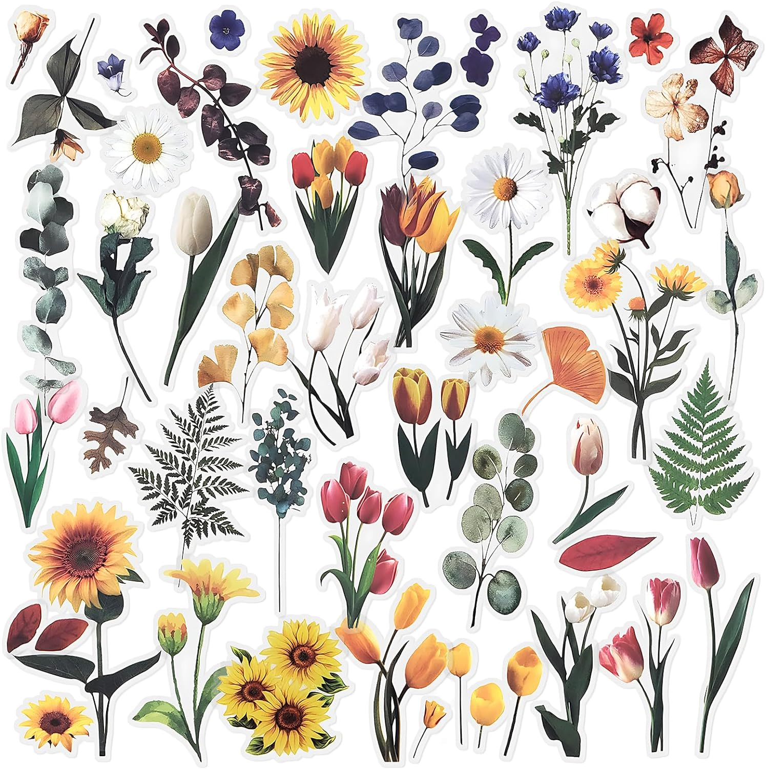 6 Packs Flower Stickers Scrapbook Stickers Decoration Sticker Planner Stickers Assorted Plant Stickers Clear PET for Scrapbooking Journaling Diary Album DIY Arts and Crafts (Bloom) image number 2