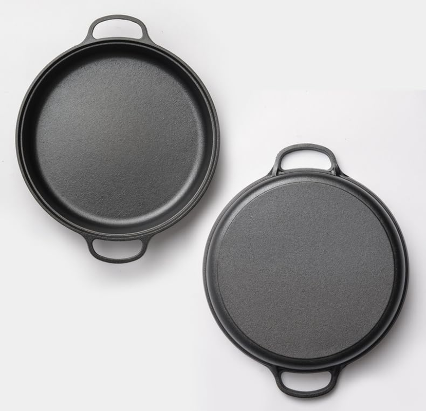 Cast Iron Skillet with 2 Handle, 25Cm Rounde Mini Flat Bottomed Frying Pan for Fried Steakbread, Baking,Pizza, Outdoor Cooking, Camping, Grill, Stovetop, Oven Safe Cookware (Black, 25 X 25 X 4.5 Cm)