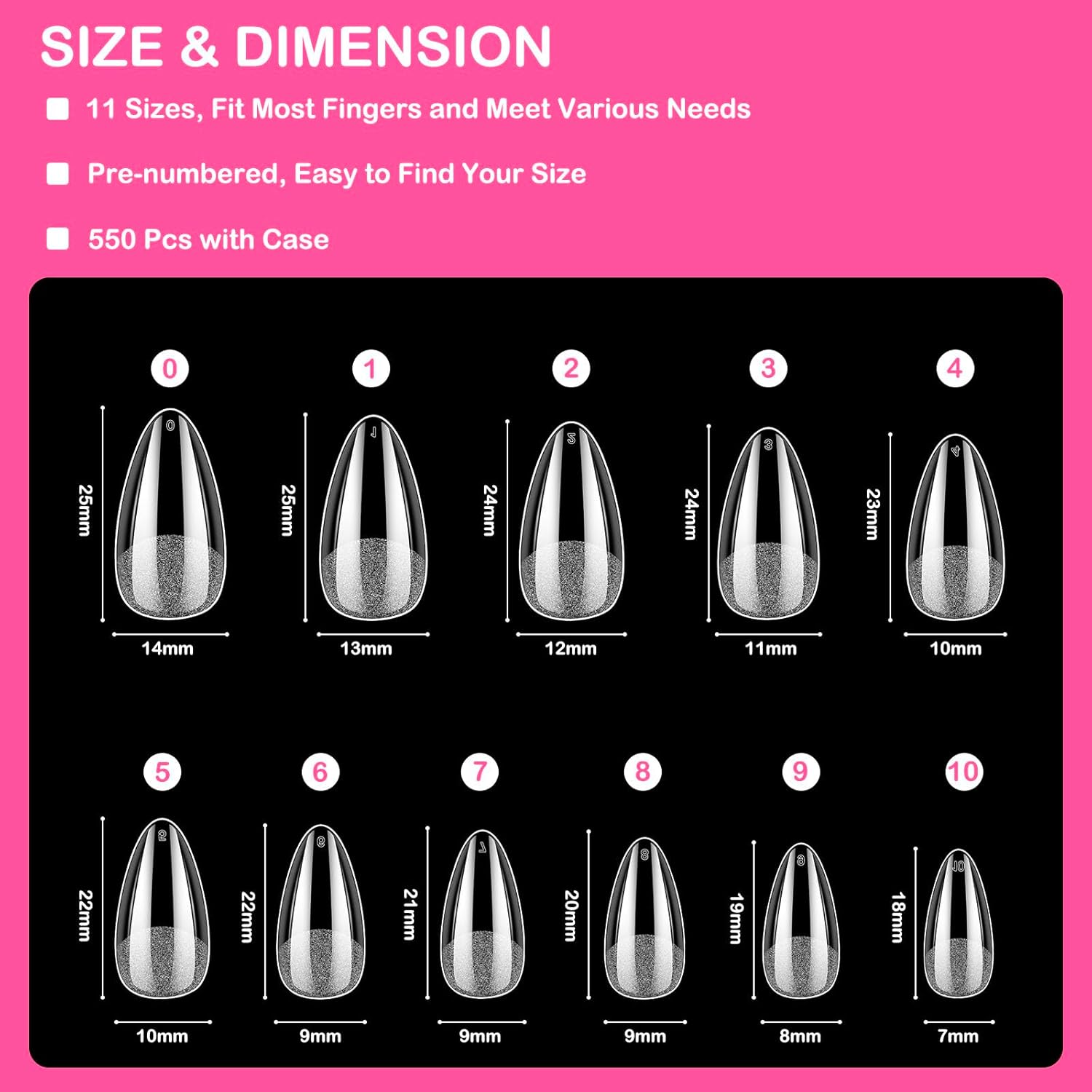 550 Pcs Medium Almond Nail Tips image number 3