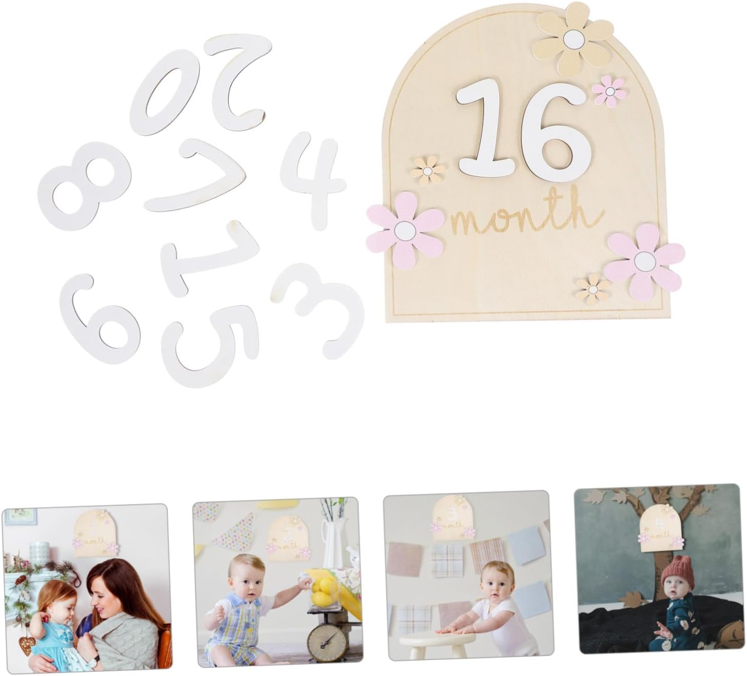 Wooden Monthly Milestone Sign Double Sided Photo Prop Card for Newborn Growth Tracking and Nursery Decoration Smooth Surface Safe Marker for First Year Memory Capture image number 6