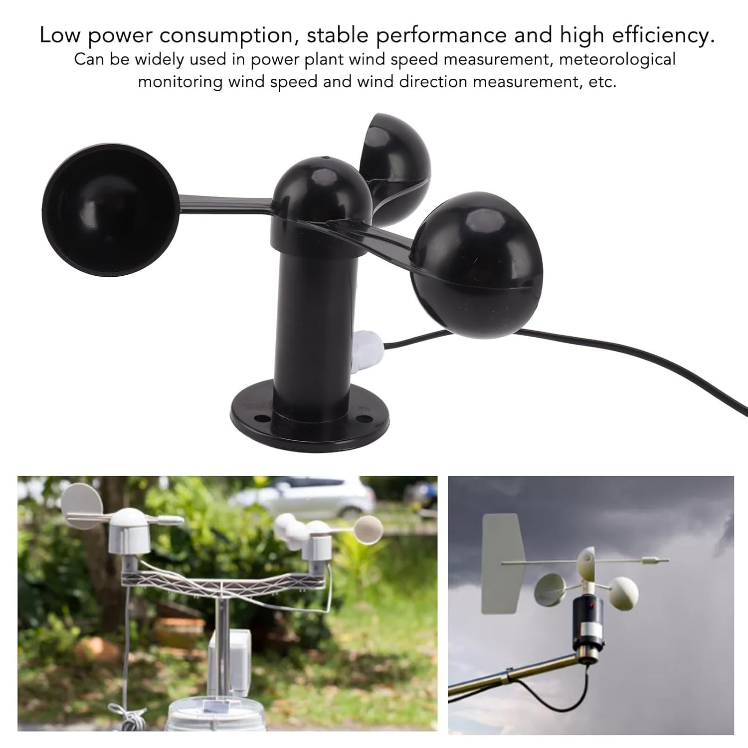 Anemometer Sensor, Anemometer Cup with 8M Waterproof Cable, Interference Resistant 3-Cup Wind Detector for Outdoor Use 0-3.8V (4Cm Mounting Hole) image number 1