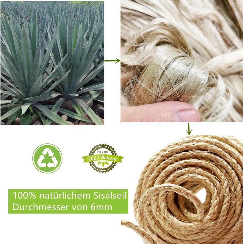 Parain Sisal Rope for Cat Scratcher/Tree Replacement Cat Scratching Post,6Mm 10M/33Ft Natural Scratching Rope image number 2