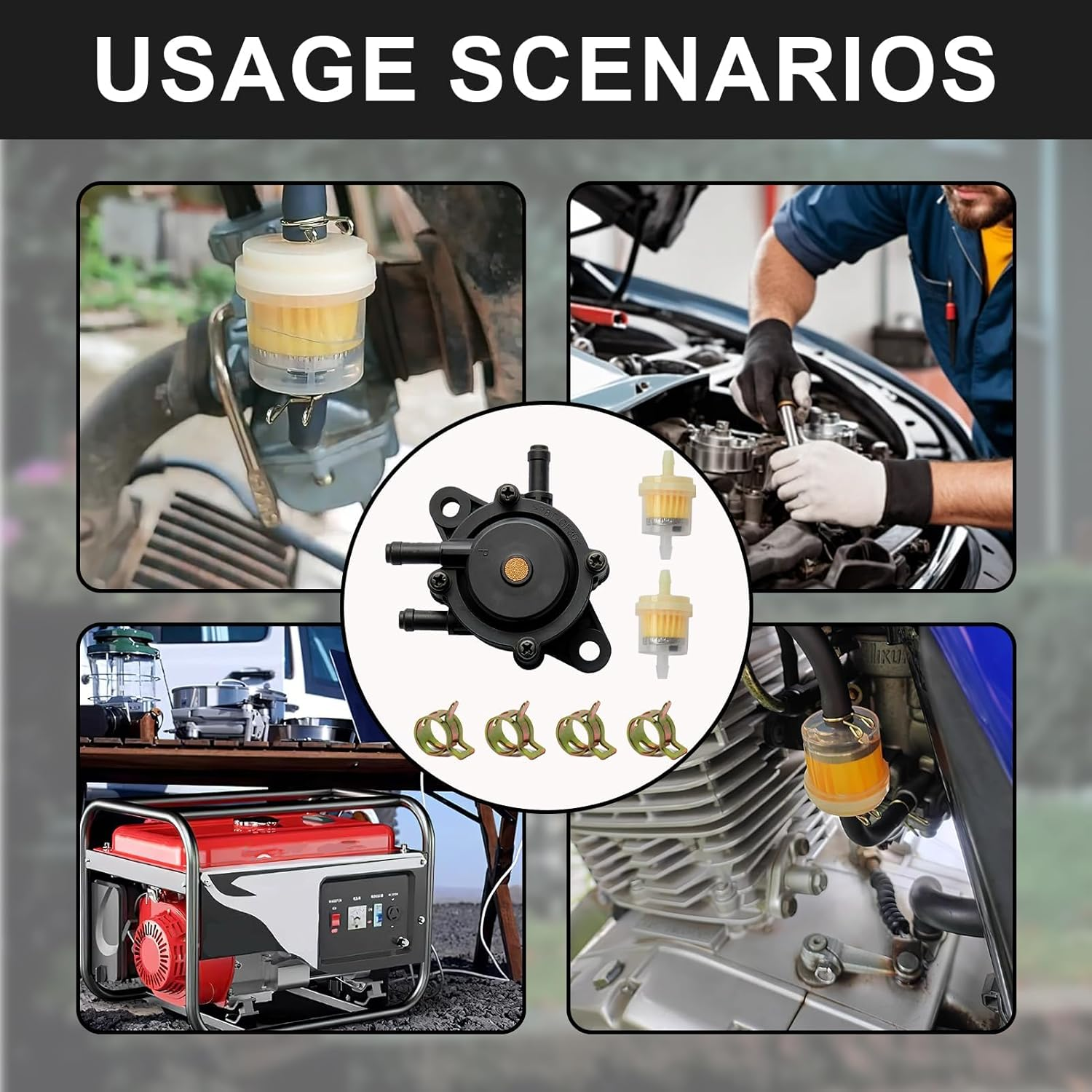 Yenblow Vacuum Fuel Pump Kit, Gas Fuel Filter with Clamps, Fuel Pump Compatible with Kohler 17HP-25 HP Briggs and Stratton John Deere Honda Yamaha Lawn Mower Tractor Small Engine image number 5