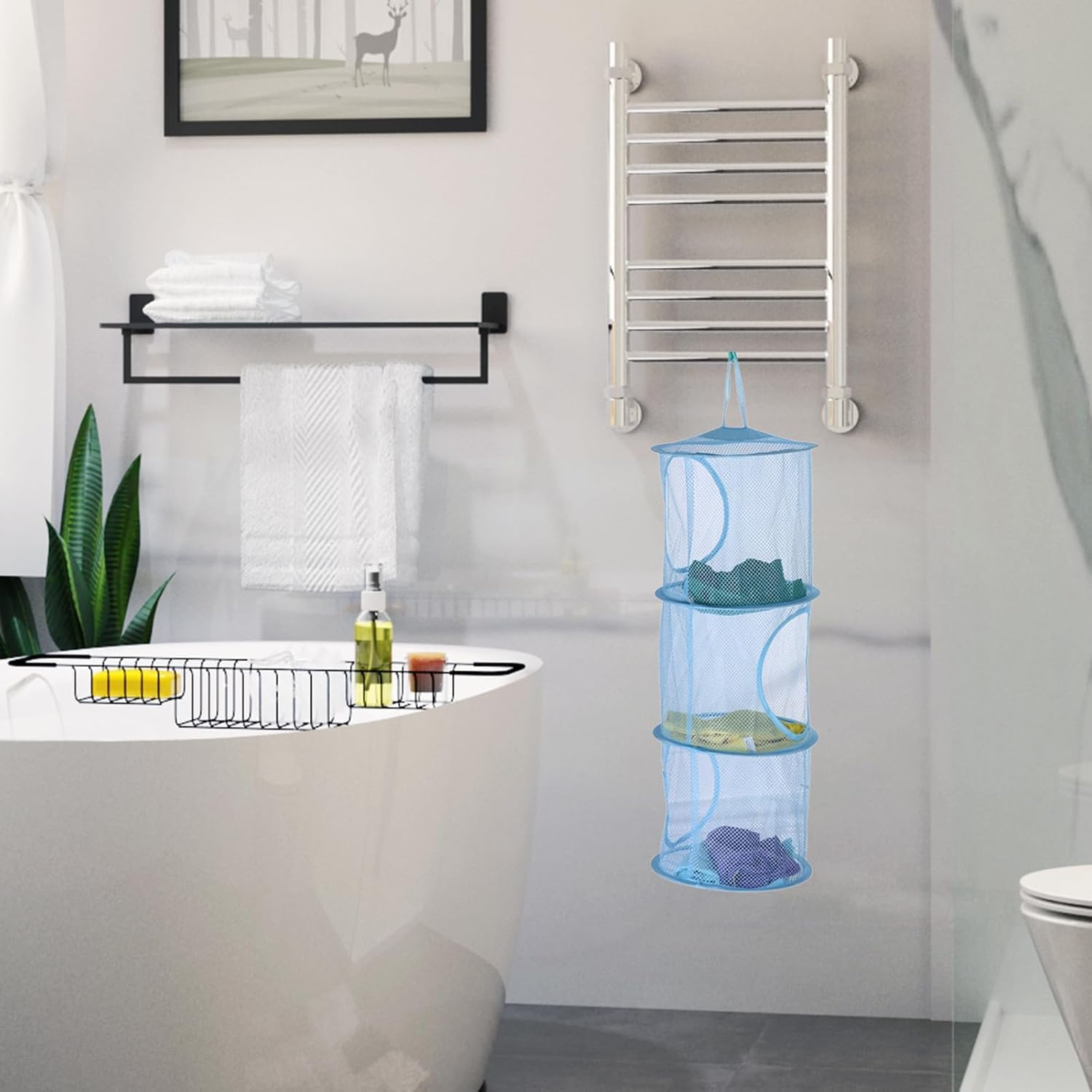 IONPSHG 3 Pack Hanging Mesh Space Saver Storage Bag 3 Tier Foldable Compartments Mesh Hanging Storage Organizer Large Capacity Toy Organizer Basket for Toys Small Clothes Home Bedroom Bathroom image number 2