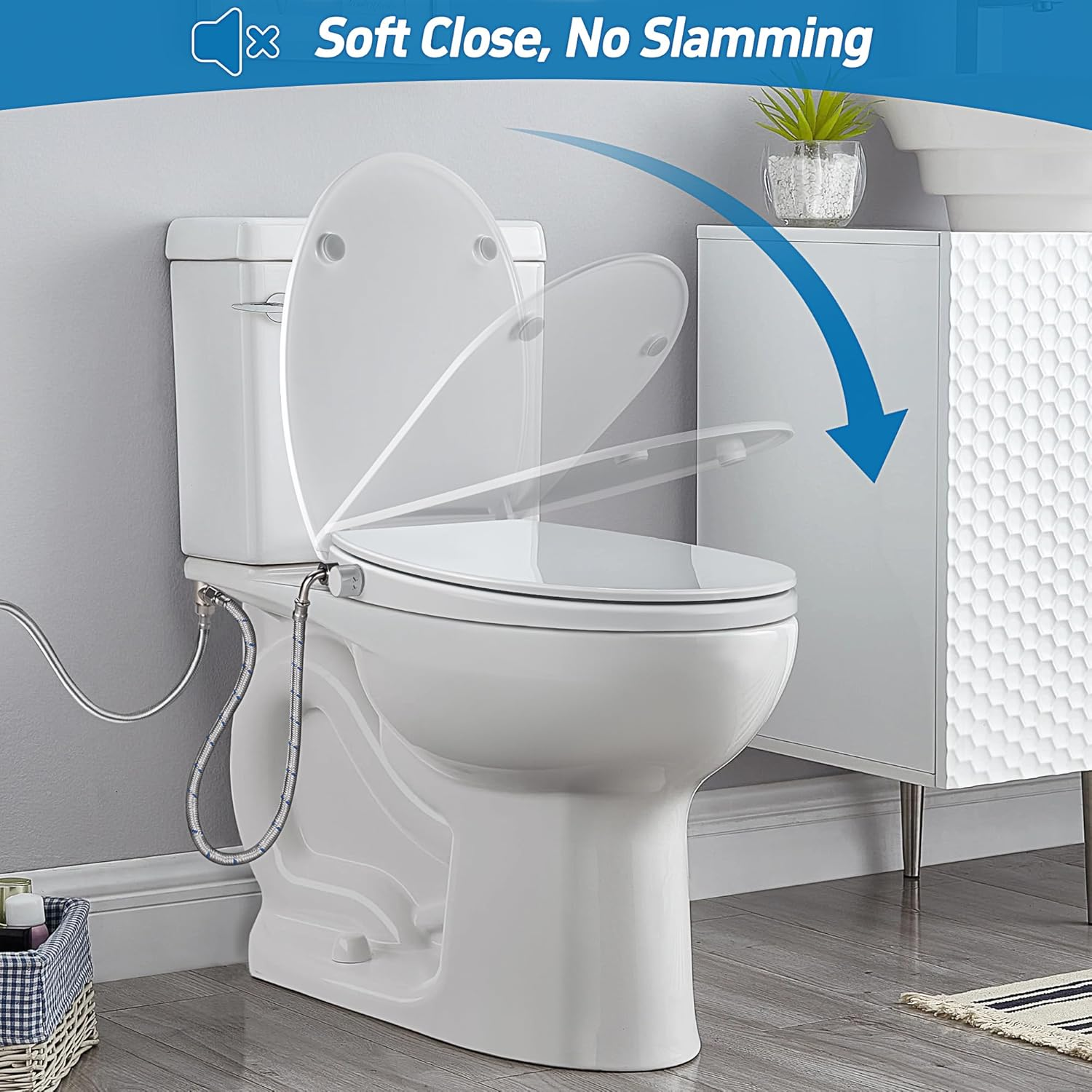 SAMODRA Bidet Toilet Seat, Non-Electric Toilet Seat Cover with Rear and Feminine Cleaning, Toilet Attachment Bidet, Toilet Seat O Shape with Soft-Closing Cover (O Shape) image number 5