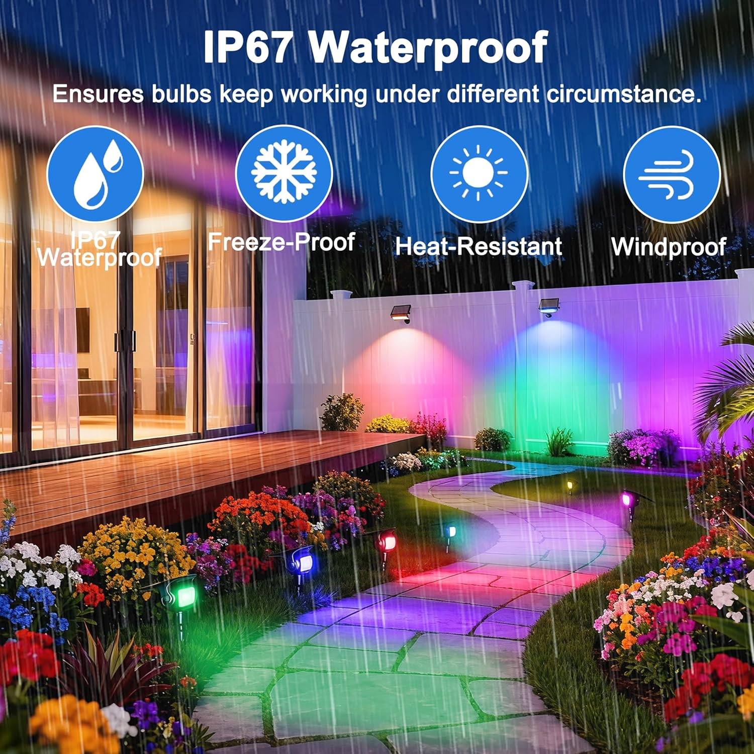 Solar Spot Lights Waterproof Outdoor, 5 Lighting Modes RGB Outdoor Garden Lights, outside Wall Lights, RGB Landscape Light Solar Powered for Garden, Patio, Yard, Lawn, Backyard (4 Pack) image number 6