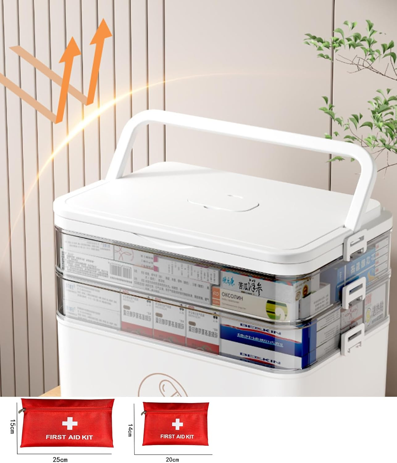 3-Tier Medicine Storage Box,Portable Medicine Organizer. Multipurpose Storage Box with Handle for Home & Travel, Ideal for Emergency First Aid (White)