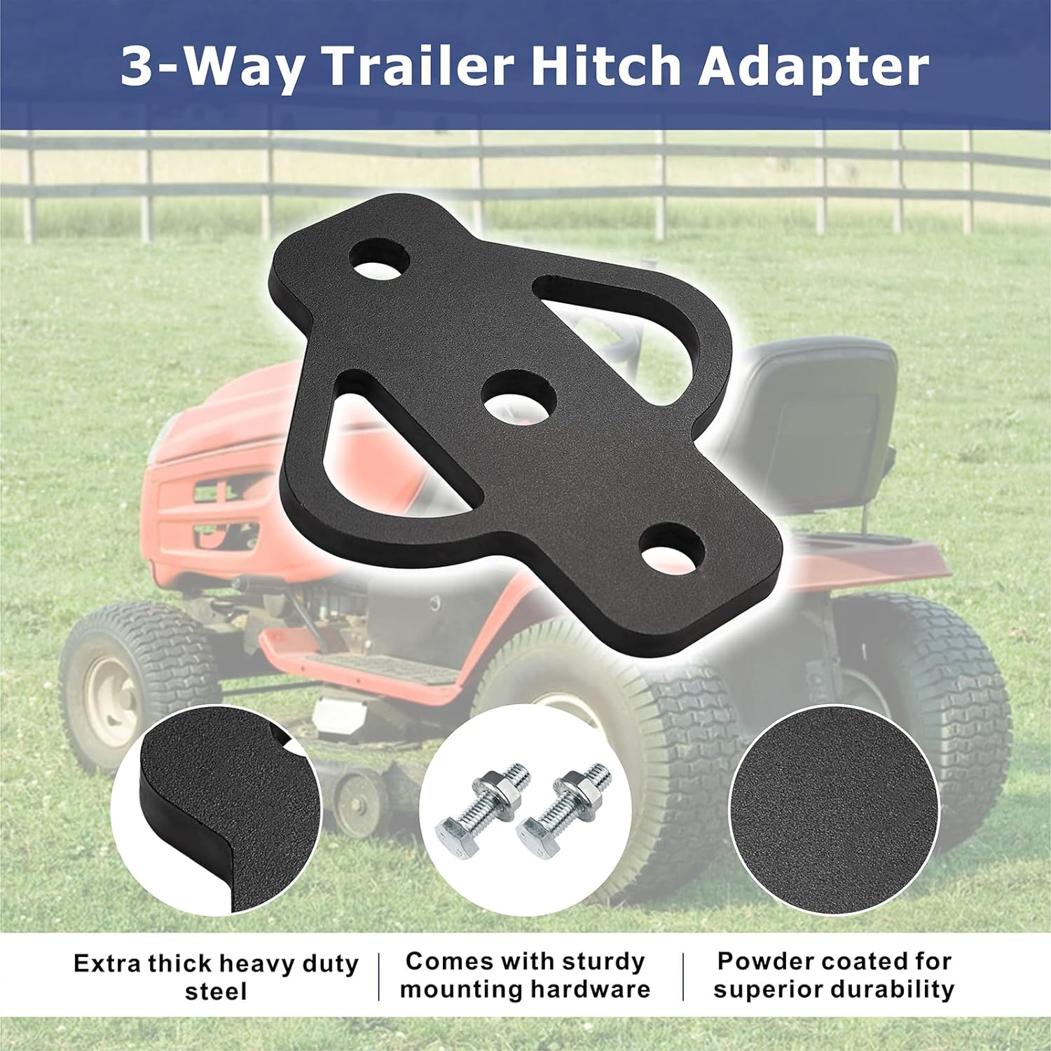 3-Way Trailer Hitch Adapter Steel Hitch Mount with Bolt for ATV Lawn Mower Golf Cart Yard Cart Garden Tractor Flat Towing Tow Ball Mount (1) image number 4