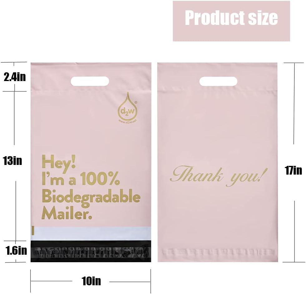 10X13 Inches 100% Biodegradable D2W Poly Mailers with Handle, 50Pcs Mint Compostable Envelopes Shipping Bags, Eco Friendly Waterproof Stretchable Self Sealing Mailing Bags