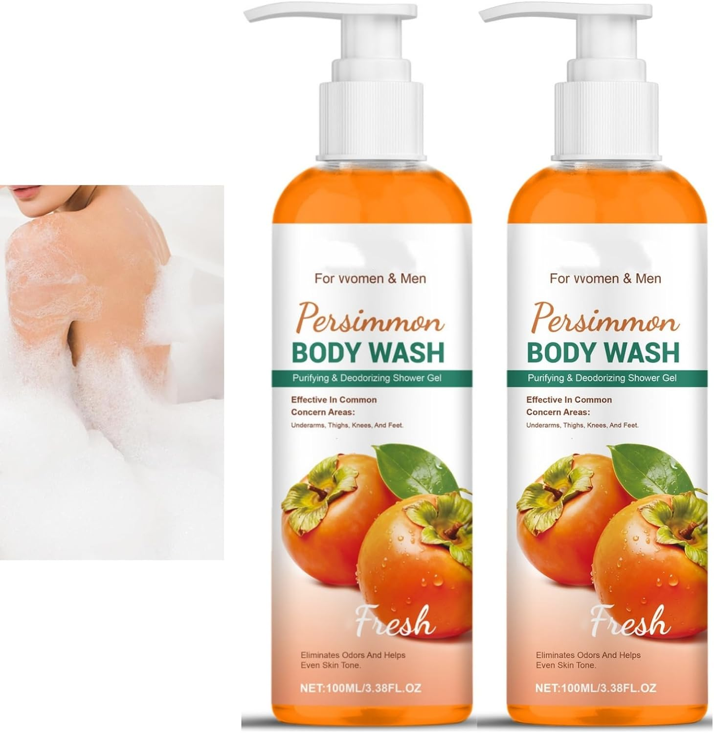 Persimmon Body Wash for Odor Control, Purifying & Deodorizing Shower Gel with Persimmon Extract, Moisturizing Body Wash for Women & Men, Cleaning, Fresh, Odor Removal, Anti-Odor (1PCS)
