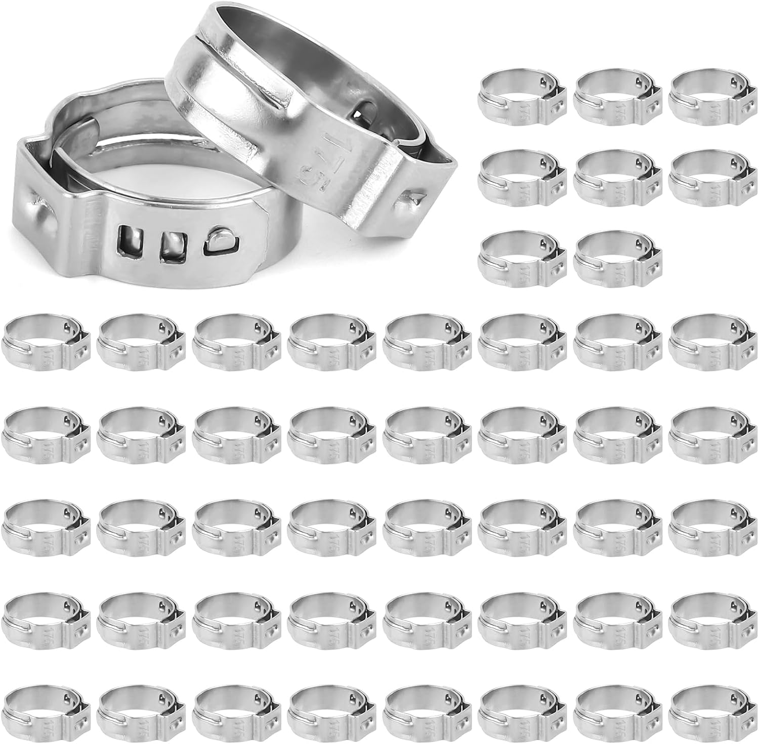 50 Pcs Pex Crimp Ring, 1/2 Inch Pex Cinch Clamps Shark Bite Pex Cinch Clamps Pex Cinch Crimp Rings Stainless Steel Pinch Crimp Rings for Pex Fittings Connection image number 2