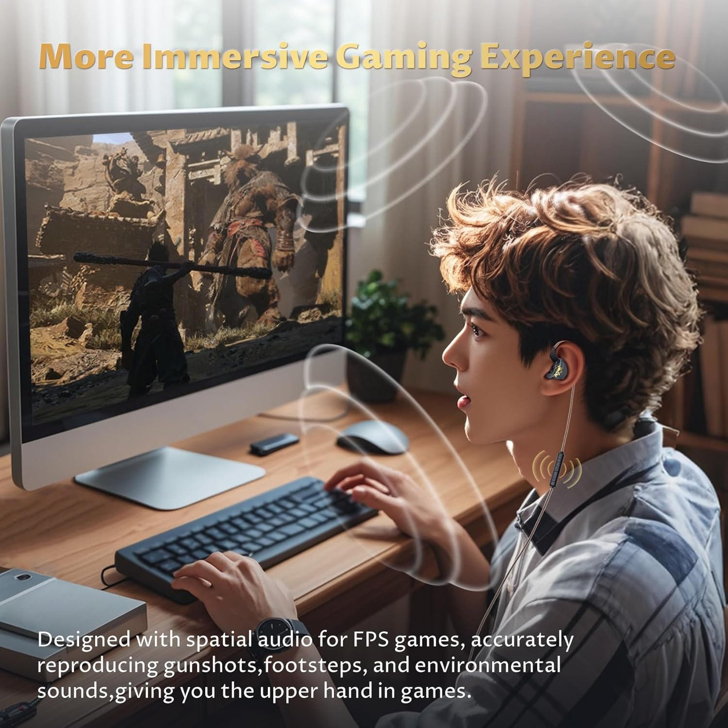 Yinyoo KBEAR MONKIE K01 Gaming Earbuds,Noise Cancelling in Ear Headphones with 3.5Mm Plug, Surround Hifi Sound in Ear Monitor Wired Gaming Earphones Compatible with PC,PS5, Xbox,Switch image number 6