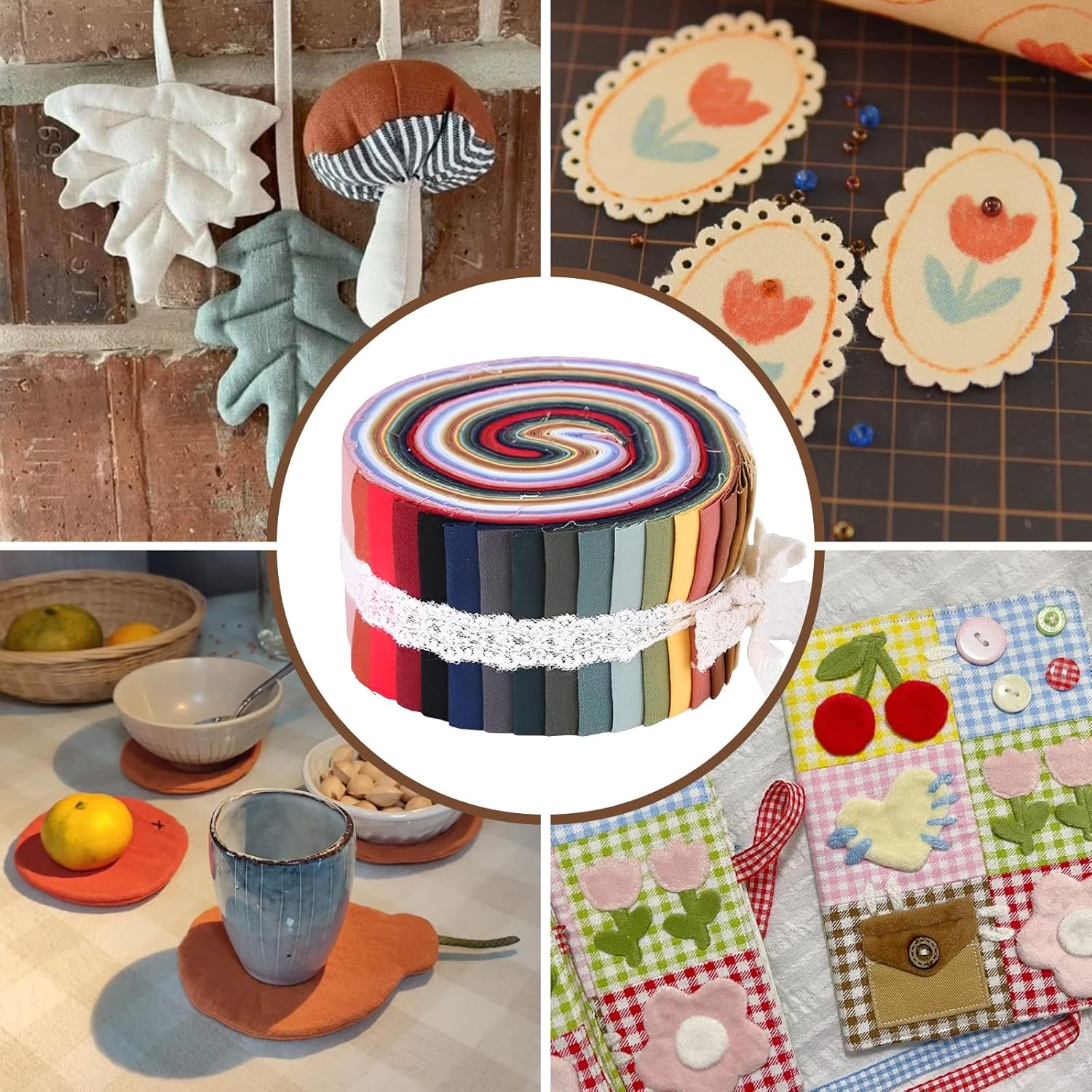 F Fityle 36 Pieces Jelly Fabric Roll 2.5 Inch Roll up Fabric Quilting Strips Floral Printed Craft Fabric Bundle Precut Patchwork with Assorted Patterns - Burlap image number 2