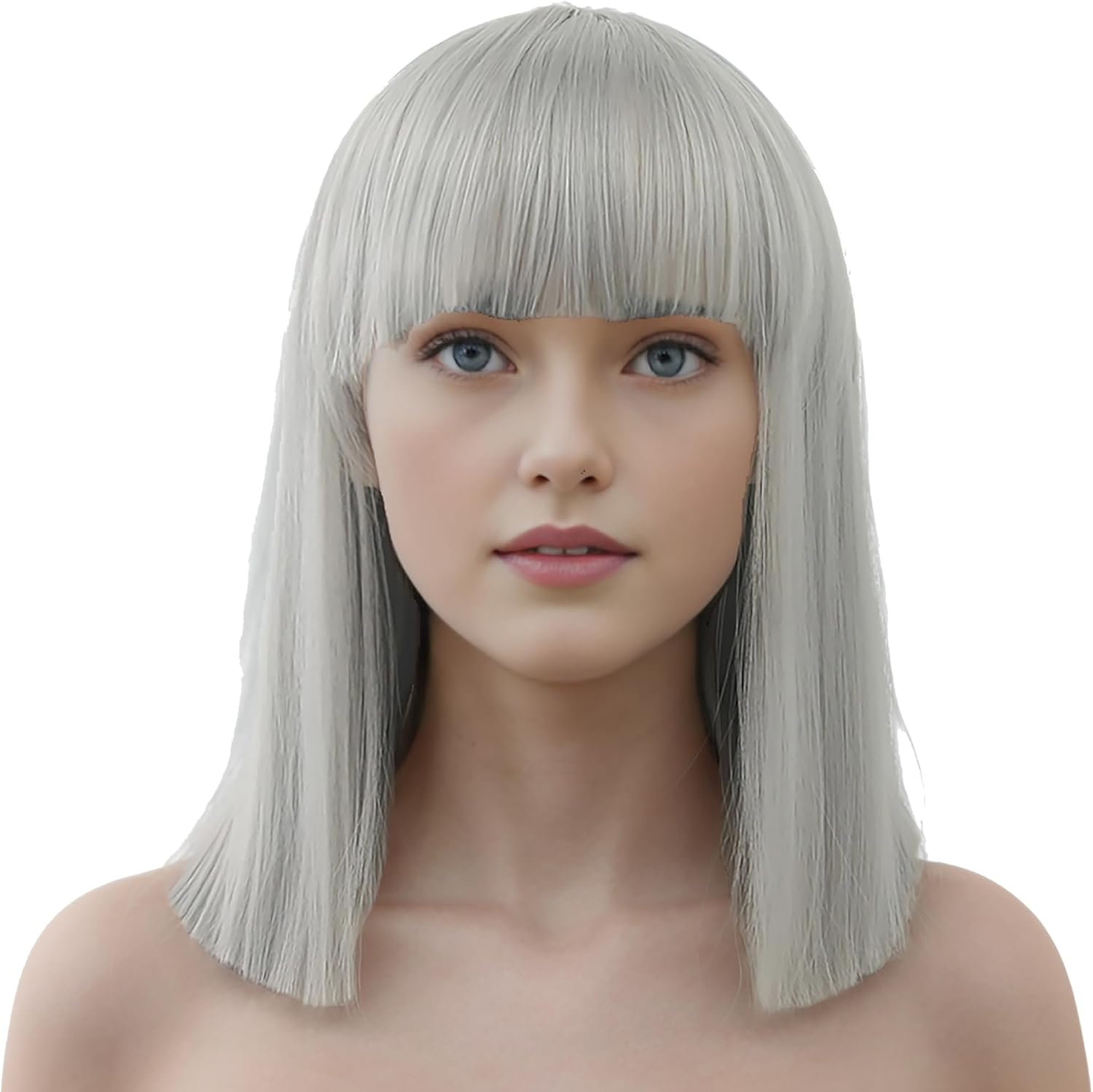 IMISSU Short Natural Cut Hair Cosplay Wig with Straight Bangs Halloween Costume Party Bob Wigs for Women (Purple)