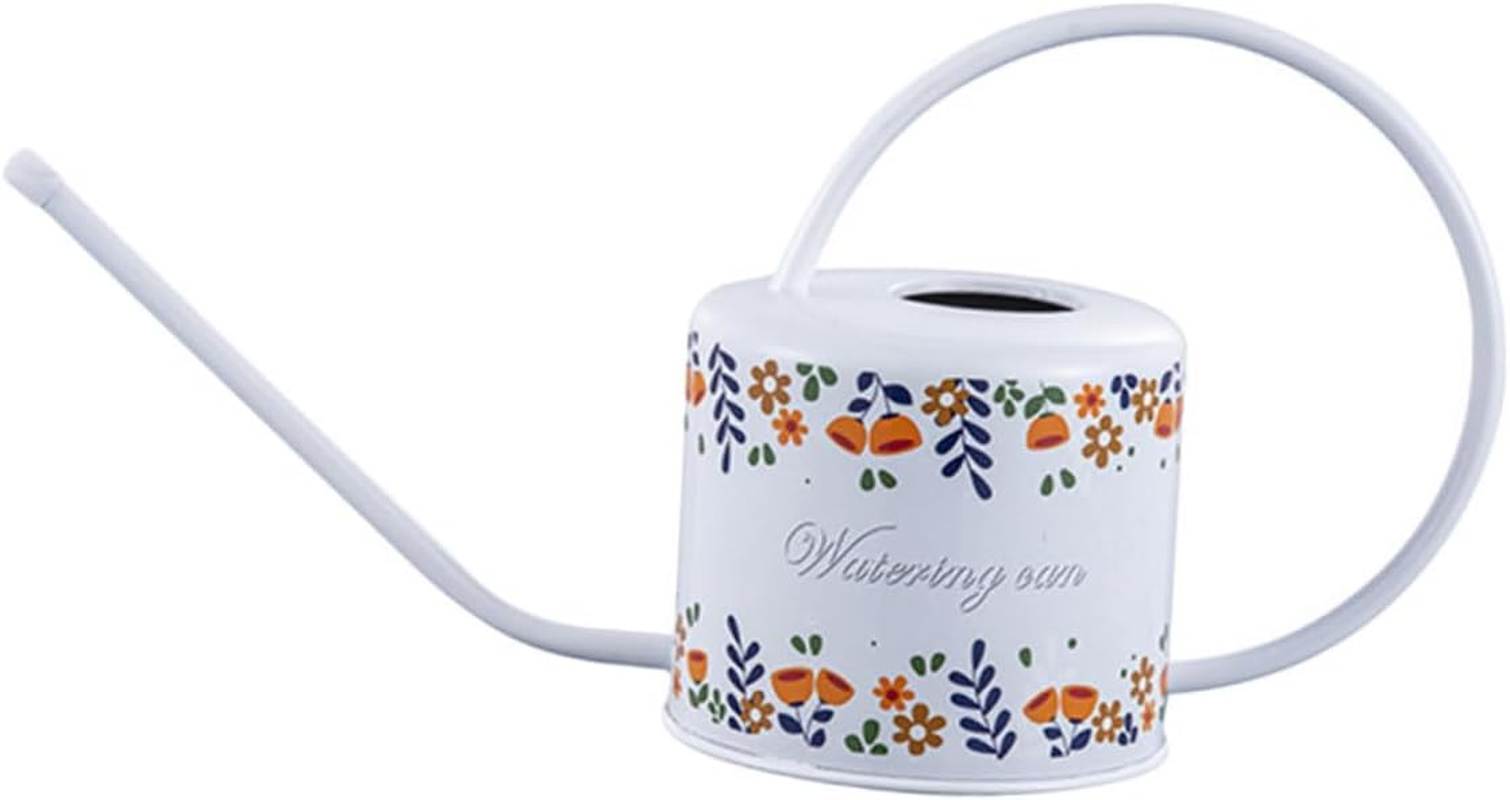 Stainless Steel Long Spout Indoor Watering Can for Plants White 1.5L Watering Kettle Floral Design Gardening Tool for Houseplants and Succulents