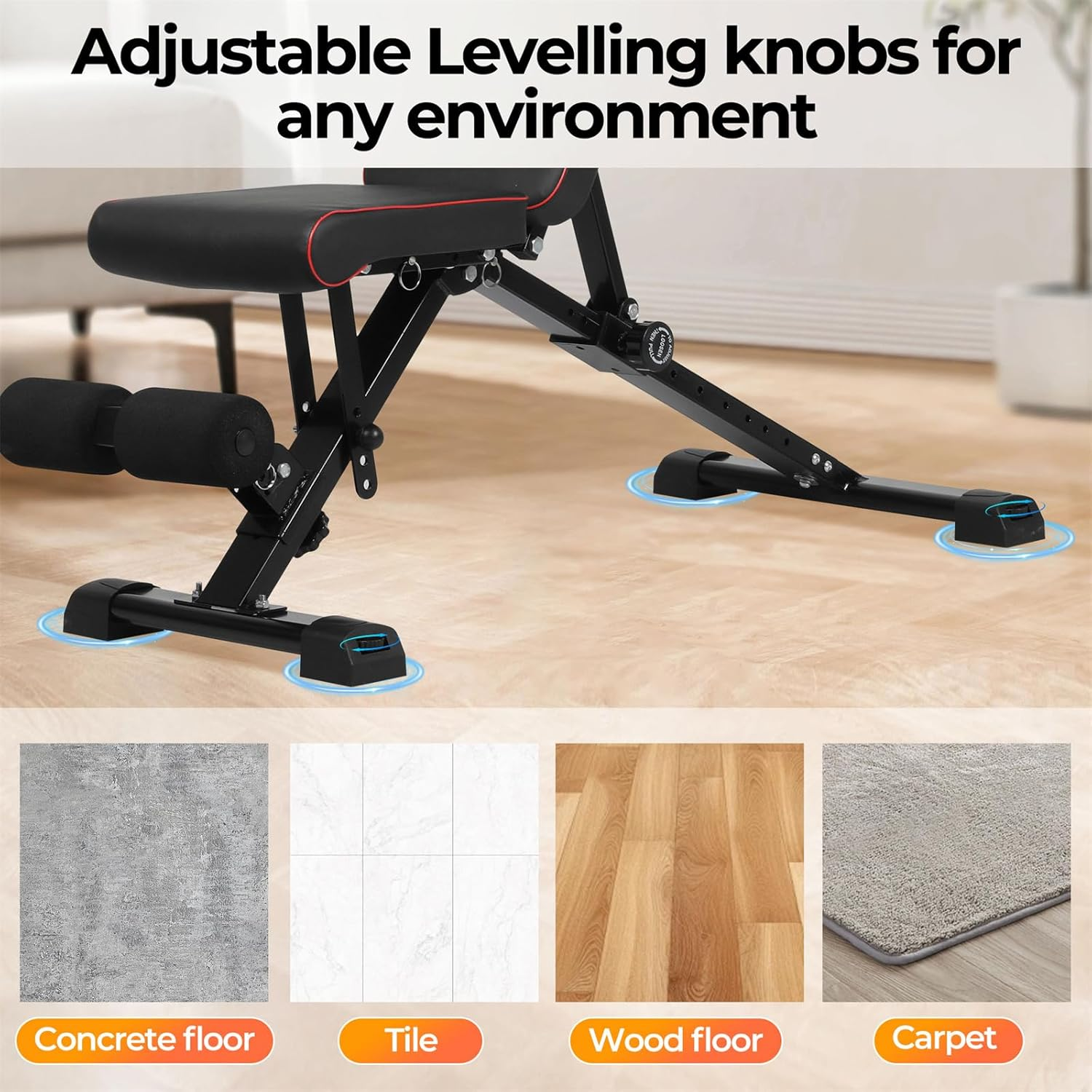 Adjustable Weight Bench,300Kg Fast Folding Incline Decline Flat Bench,Workout Bench with Adjustable Levelling Knobs,Adjustable Neck Pillow,Gym Equipment Home Workout image number 6