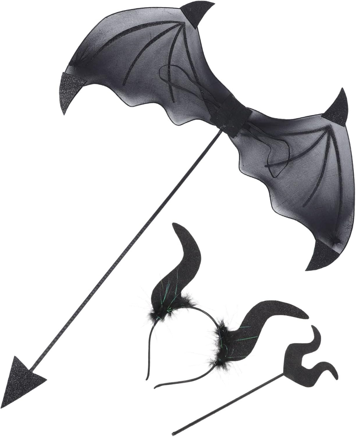 TEHAUX 2 Sets Prom Dress up Prom Suit Halloween Props Devil Costume Horn Headband Vampire Demon Costume Kit Devil Costume Set Devil Horns Wing Cosplay Supplies Devil Set for Halloween Hay image number 6