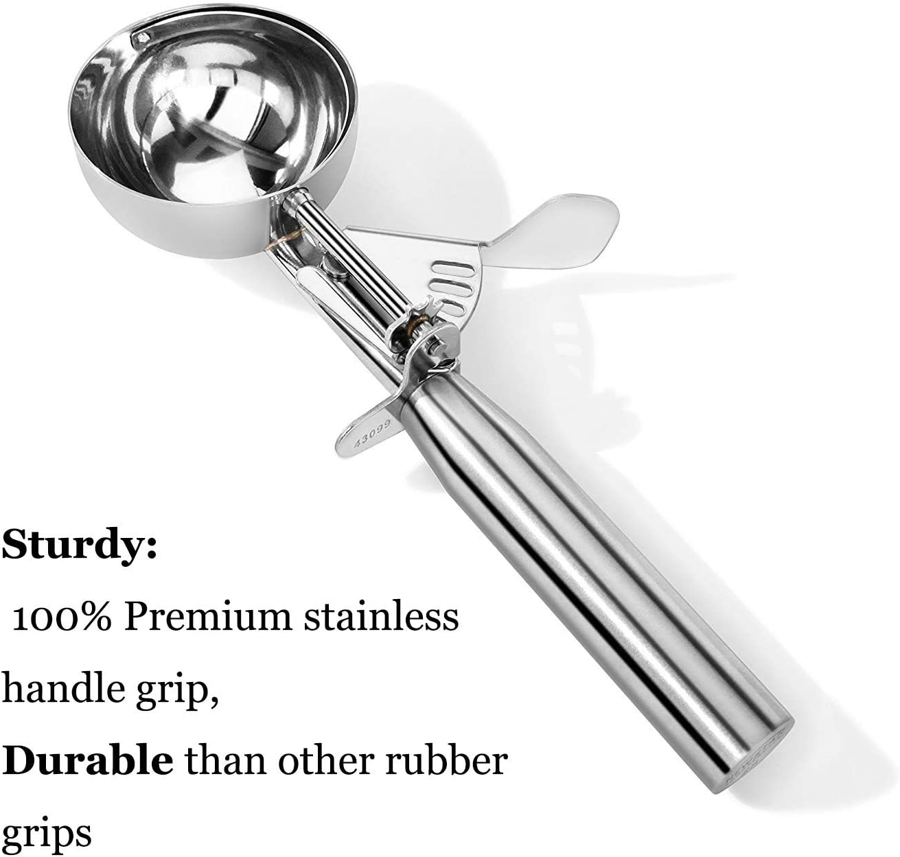 Cookie Scoop, Large Ice Cream Scoop with Trigger, Scoop Ice Cream Muffin Scoop Large Medium Small Ice Cream Scooper, 18/8 Stainless Steel Melon Meat Baller Potato Masher ( Solid Large), Gift Piping Bag image number 2