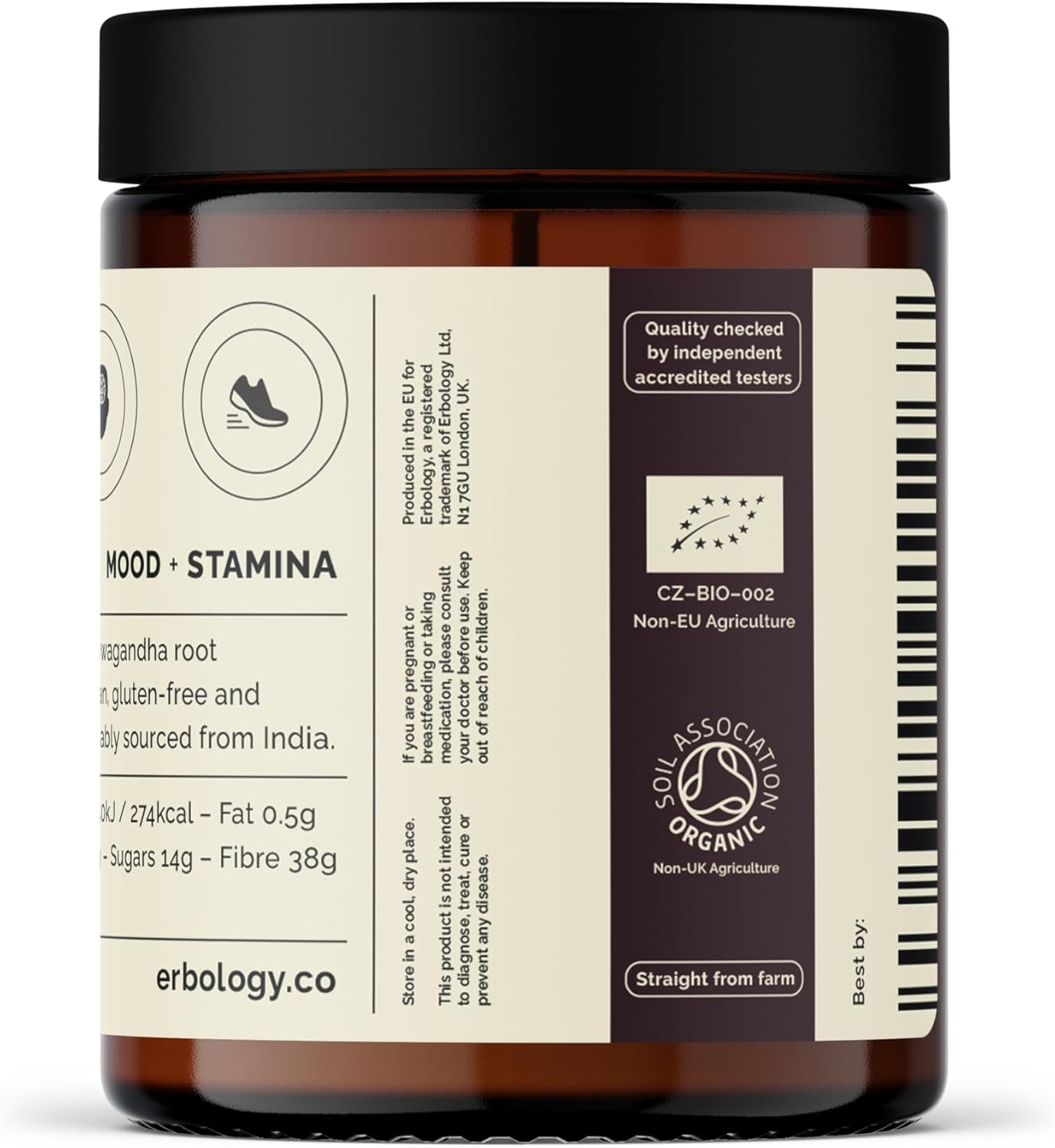 Erbology Organic Ashwagandha Powder 90G - 45 Servings - Sleep Aid - Rich in Withanolides - Sustainably Sourced Straight from Farm in India - Small Batch - Vegan - Gmo-Free image number 5