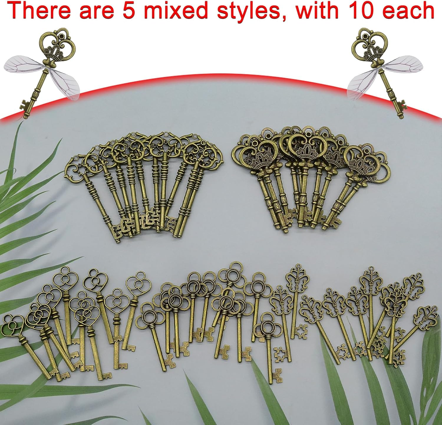 Aokbean 50 PCS Vintage Skeleton Keys Flying Keys with Dragonfly Wings and Clear Fishing Line for DIY Craft Jewelry Making Necklace Bracelet Charms Crafts Party Favor Home Decoration image number 6