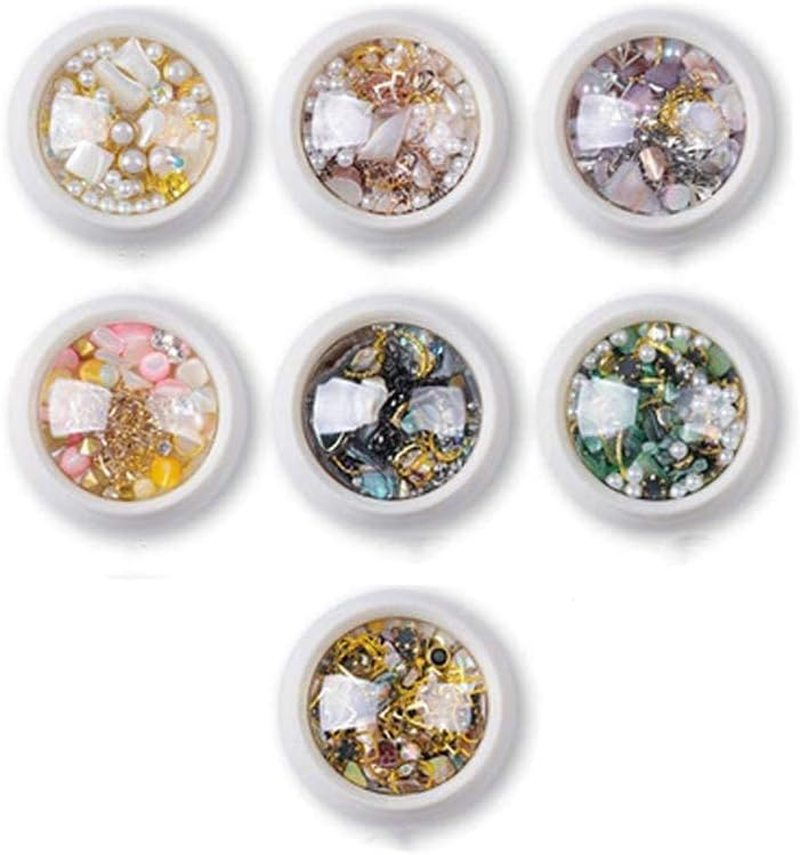7 Boxes Nail Art Rhinestones Decoration Set Crystal Sand Shell Metal Jewelry Bead image number 2