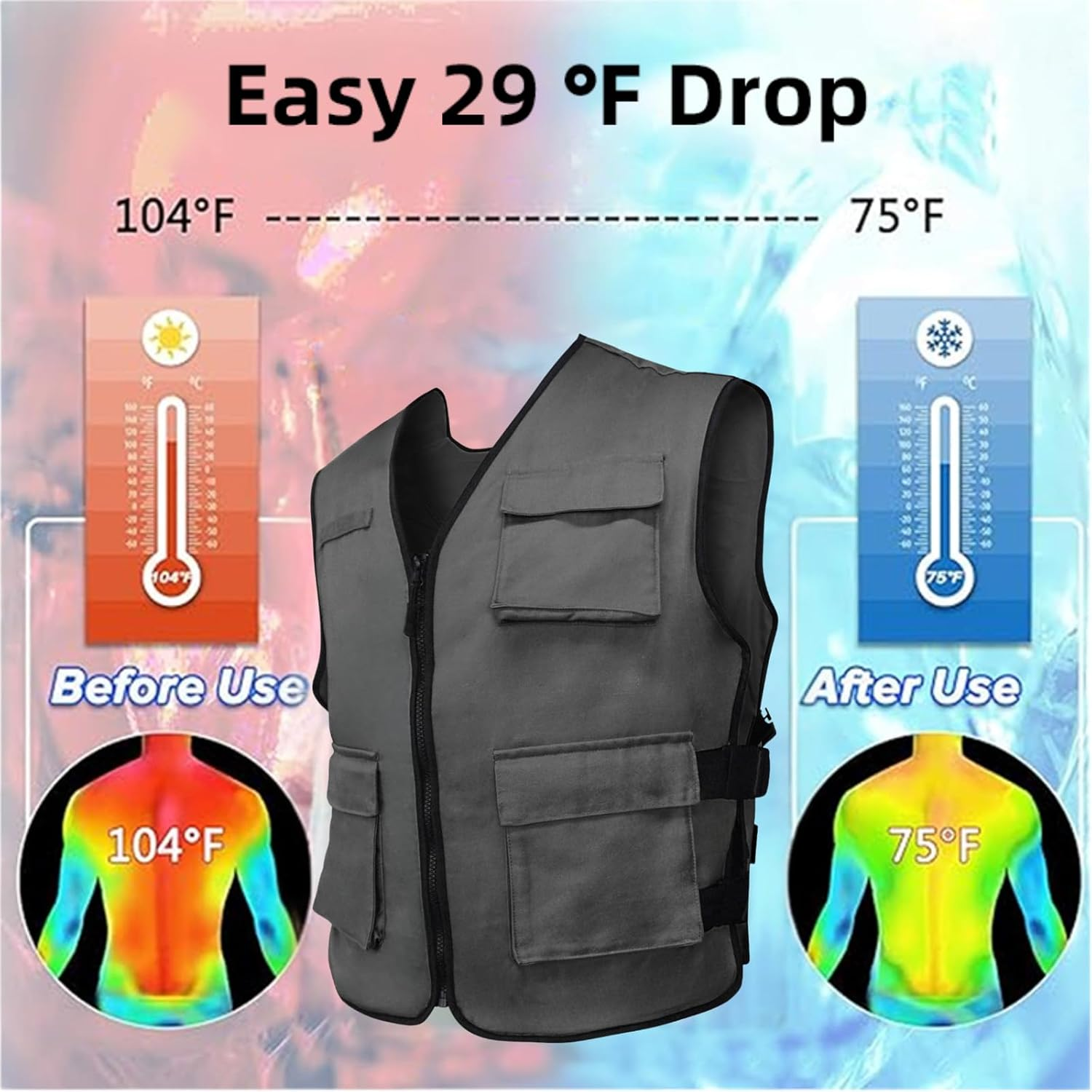 Cooling Vest with Ice Packs for Men & Women, Adjustable Ice Vest for Full-Body, Cold Vest for Motorcycle Riding, Outdoor Work, Sports & Summer Heat Relief image number 1