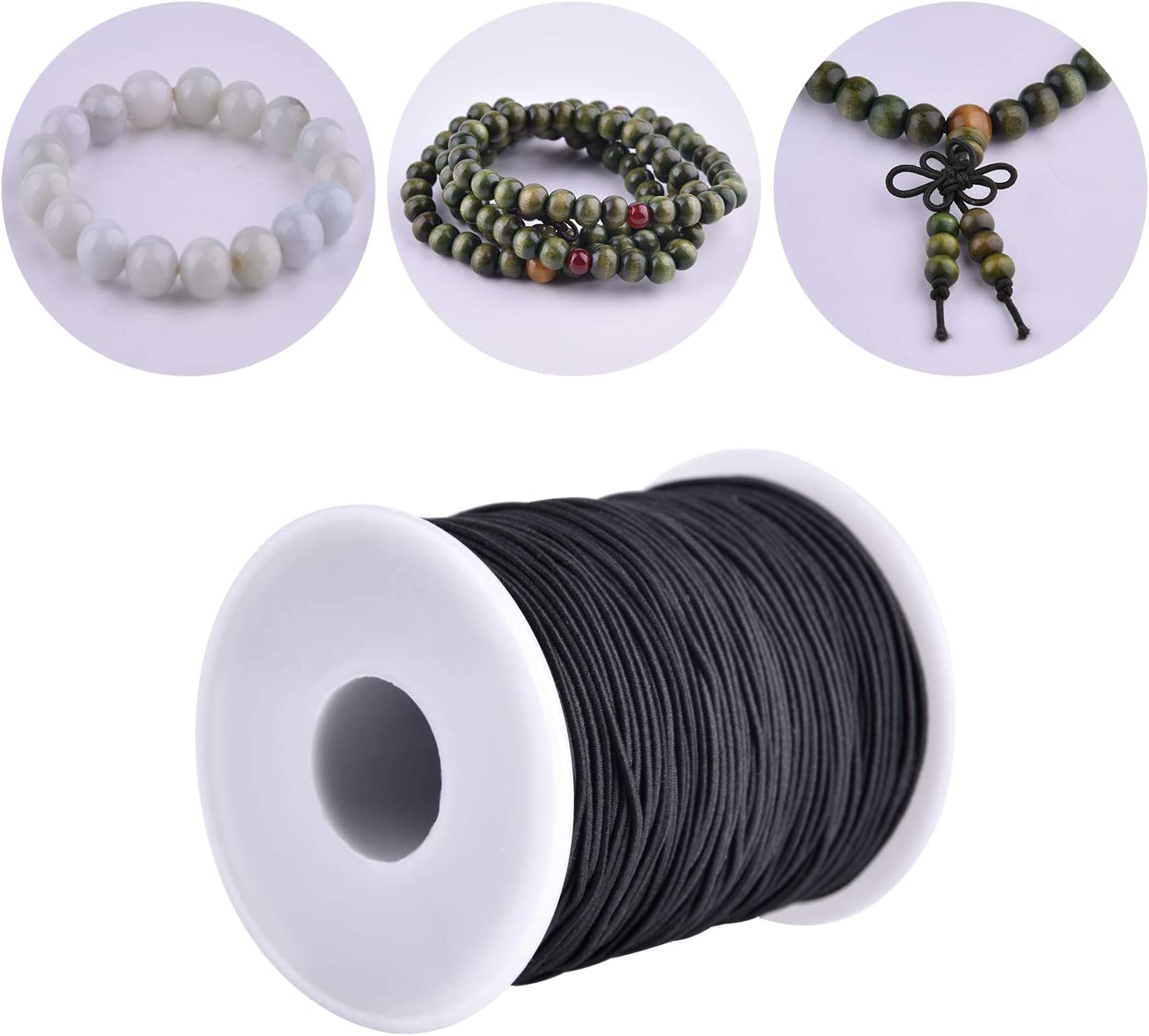 2 Roll 1 Mm Elastic String Cord Elastic Thread Beading String Cord for DIY Jewelry, Hair Ties Bracelets, Necklaces, Beading and Crafts 100 Metres/Roll(Color:White and Black) image number 4