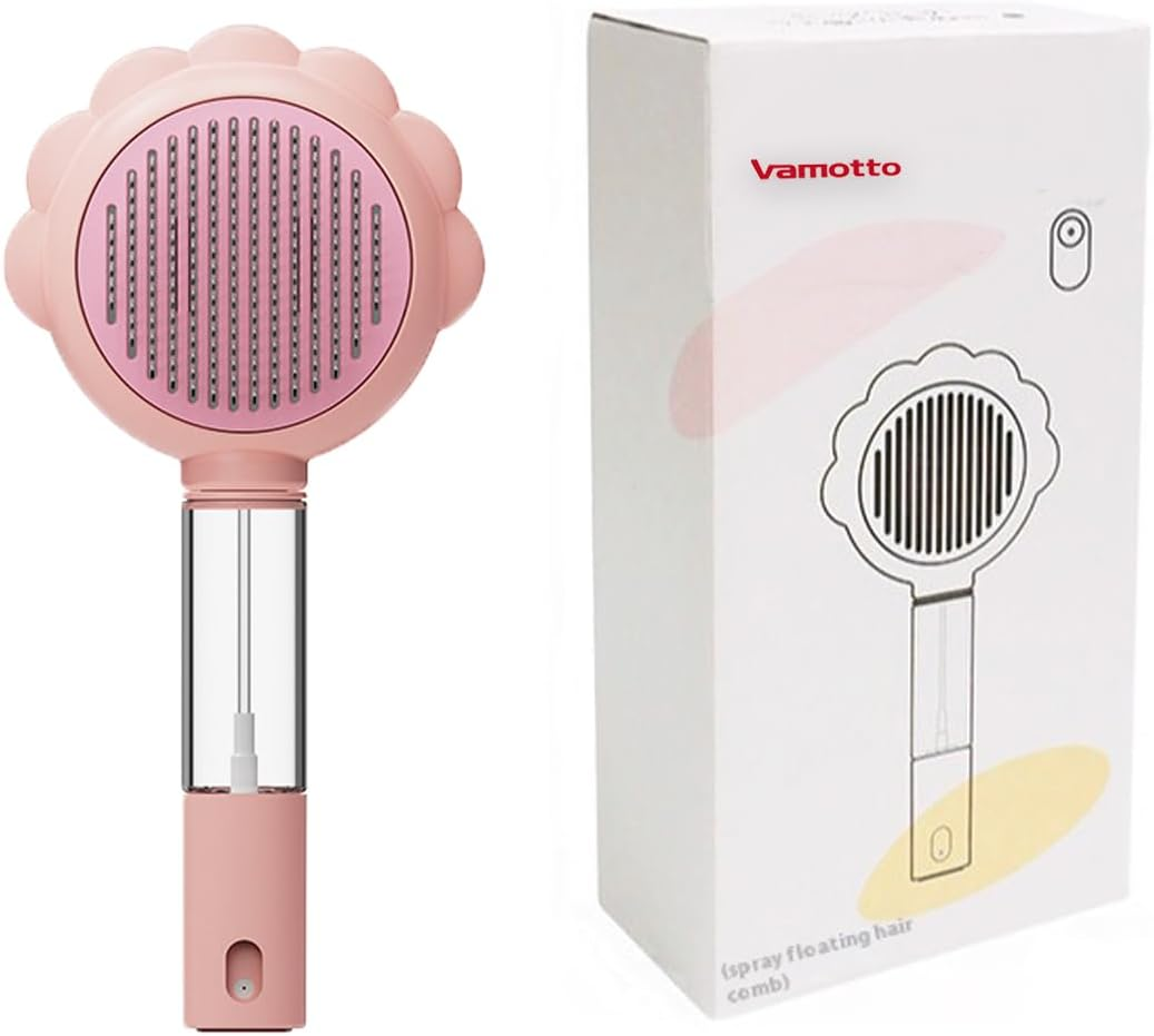 Self-Cleaning Spray Cat Brush for Shedding, Deshedding Dog Spray Brush with Water Spray & One-Click Hair Release for Long/Short Haired Animals (Pink)
