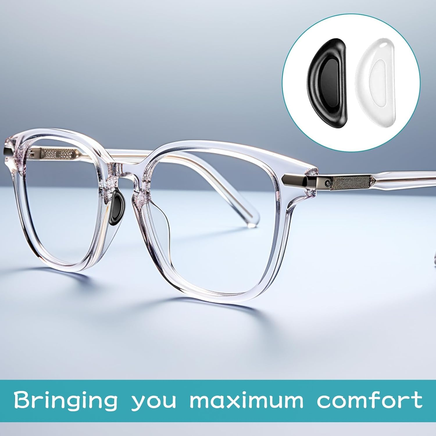 Glasses Nose Pads, 20Pairs Nose Pads for Glasses, Glasses Nose Pad, Eyeglass Pads with Super Sticky Backing, Adhesive Anti-Slip Nose Pad for Eyeglasses, Sunglasses, Plastic Frames (Black, Clear) image number 5