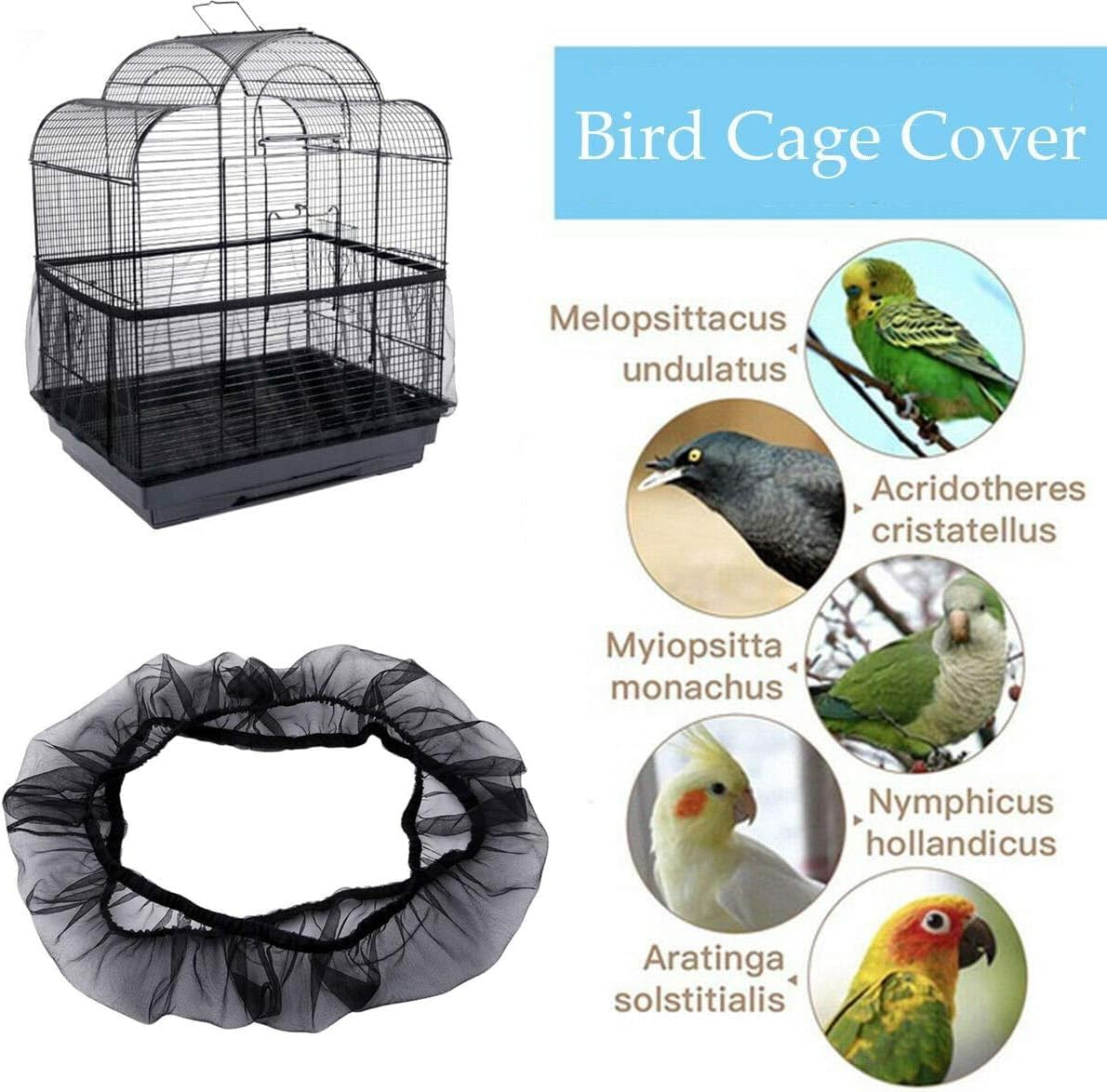 2 PCS Bird Cage Cover and Seed Catcher, Large Nylon Cover for Parakeet Macaw African round Square Cage, Universal Birdcage Cover