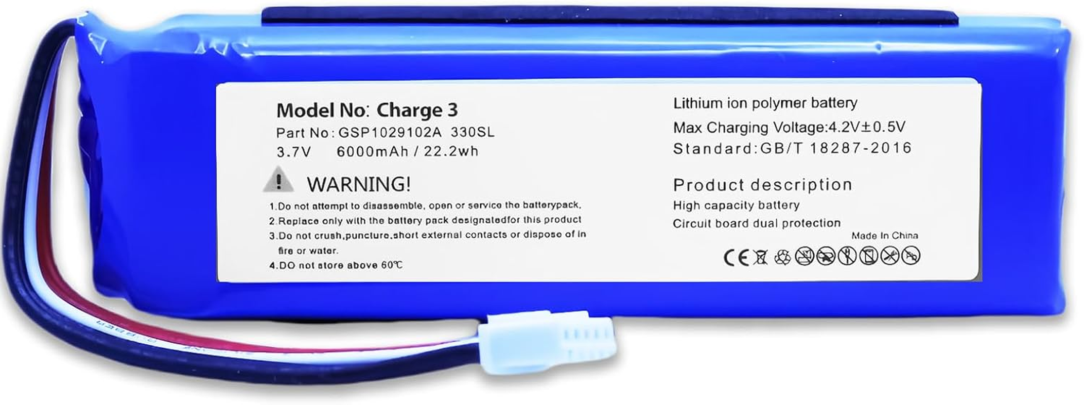 8200Mah Charge 3 Battery Compatible with JBL Charge 3 GSP1029102A 330SL Speaker 3.7V Battery image number 4