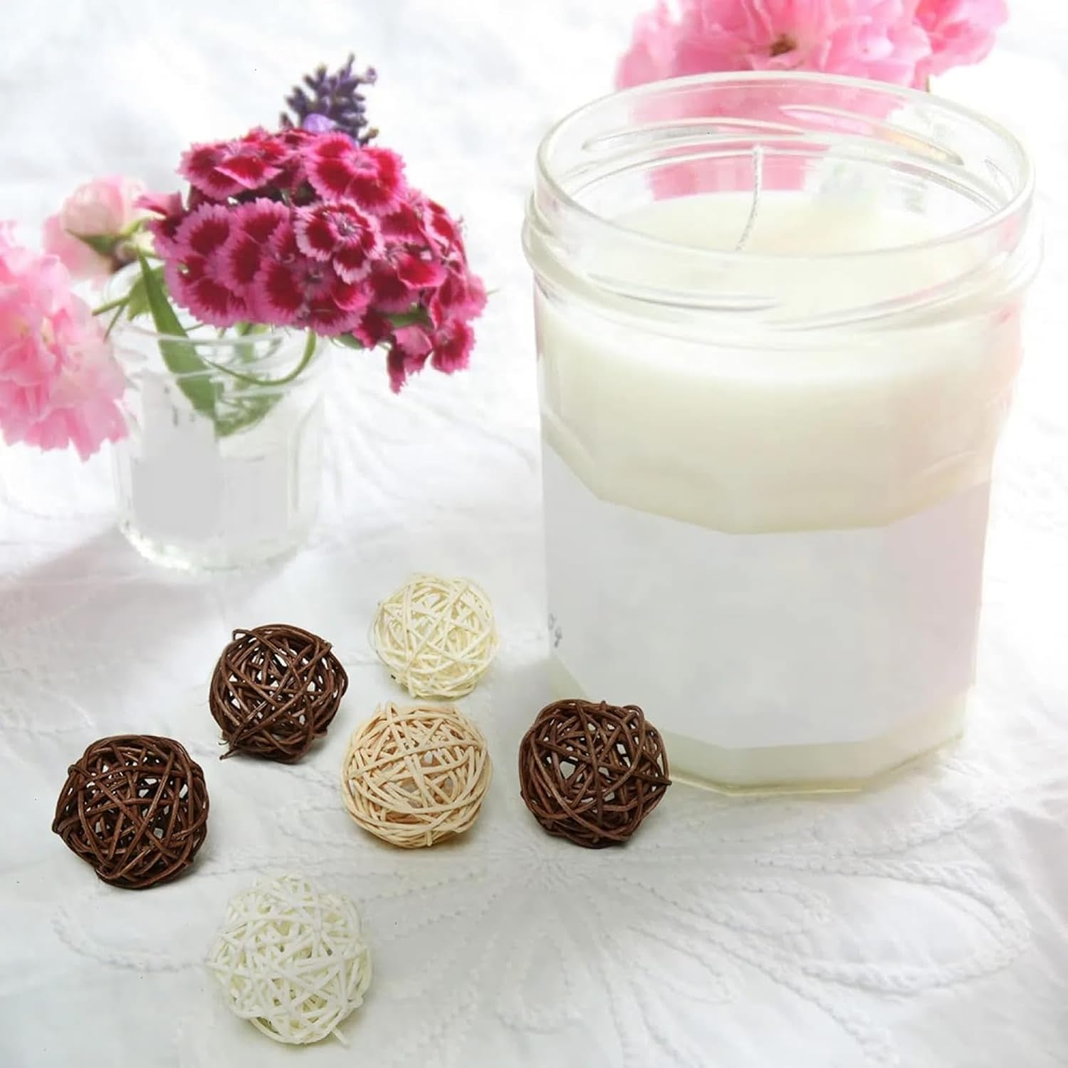 [15 Pcs Natural Wicker Rattan Balls] Bowl & Vase Fillers | Decorative Orbs for Wedding, Home, Farmhouse Centerpieces | Handmade Splinter-Free Bird Chew Toys (White/Beige/Coffee) image number 5