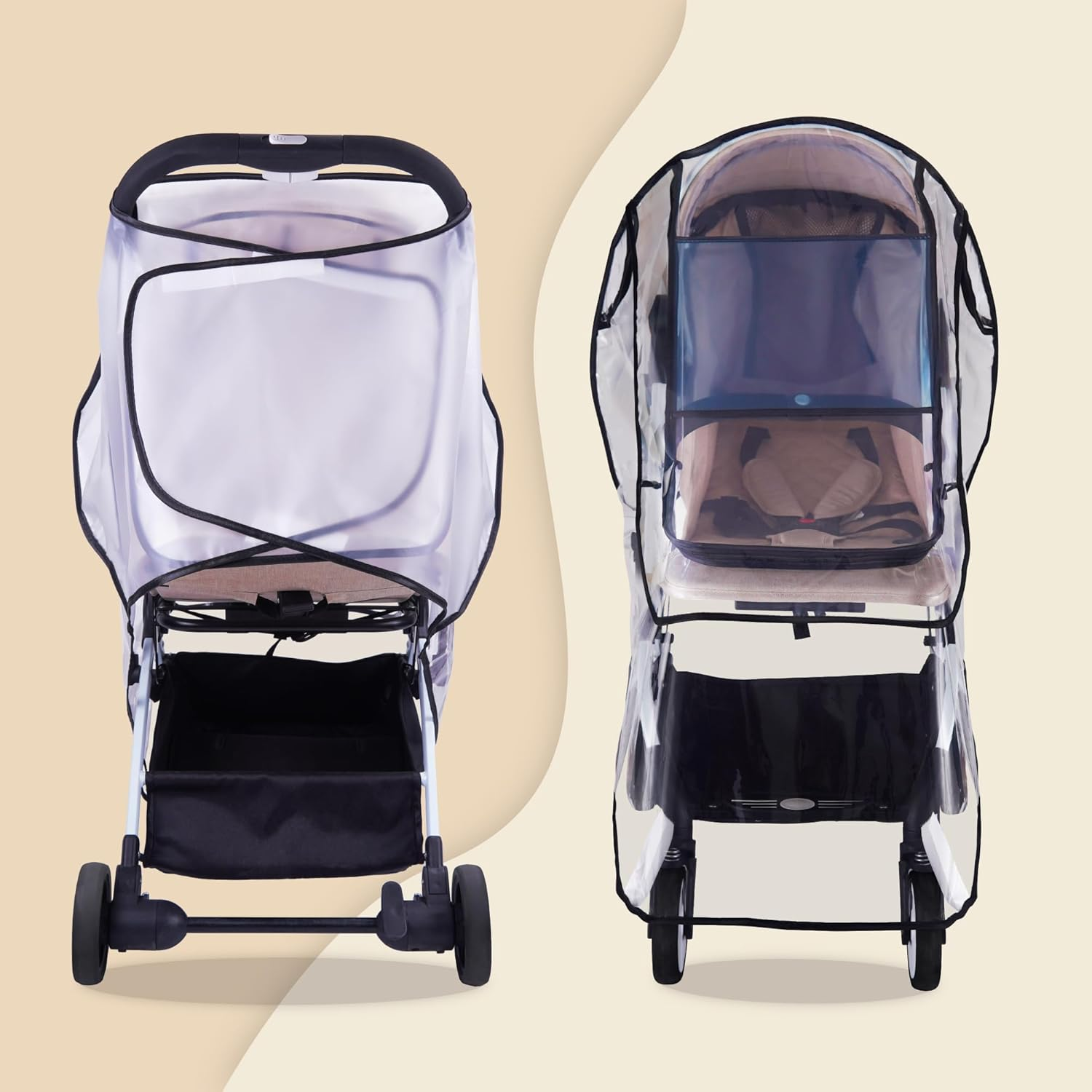 Bemece Stroller Rain Cover, Universal Stroller Accessory, Baby Travel Weather Shield for Summer, Windproof Waterproof, Protect from Dust Snow - Double Protection image number 6