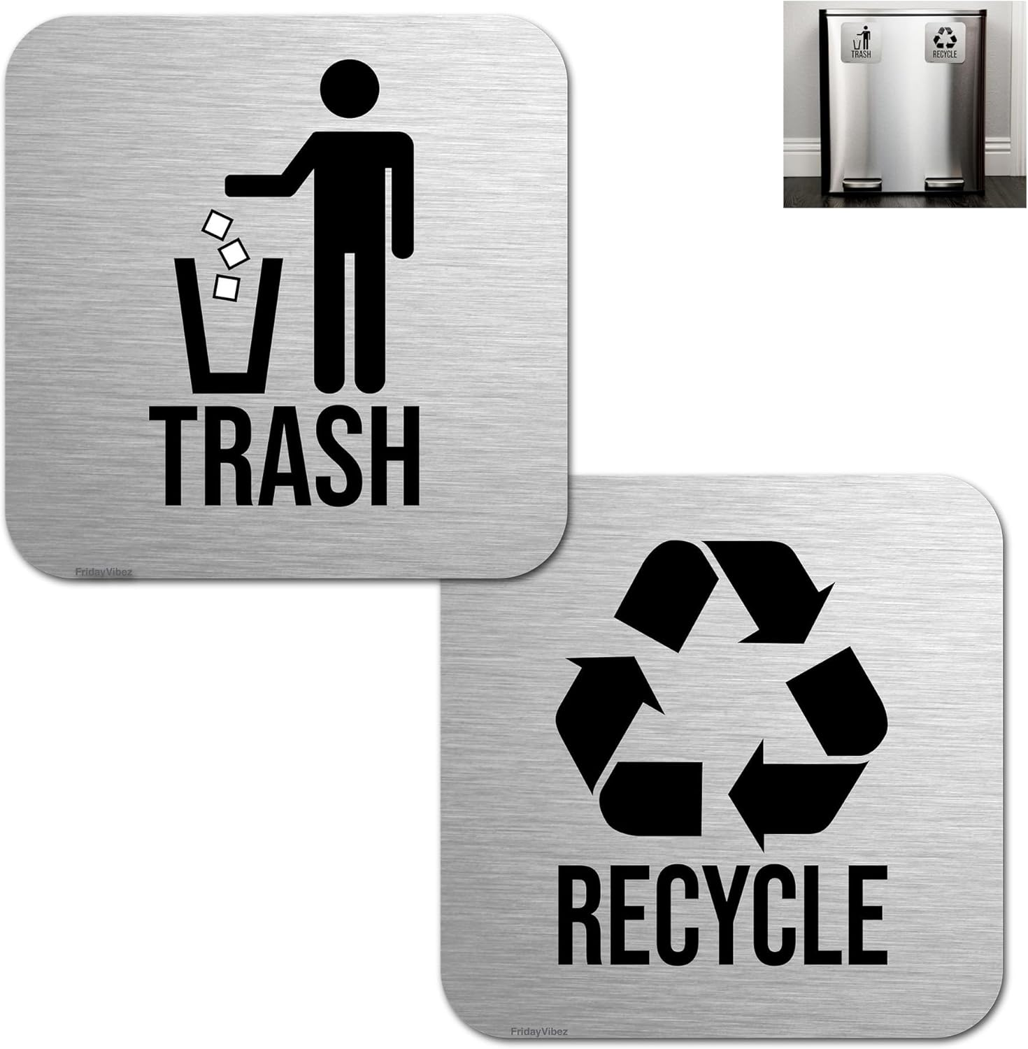 Recycle and Trash Sticker for Kitchen Trash Cans and Recycling Bins, Indoor Trash and Recycle Combo for Garbage Can Logo Symbol, 2 Sticker 5 Inch Outdoor Waste Bin image number 2