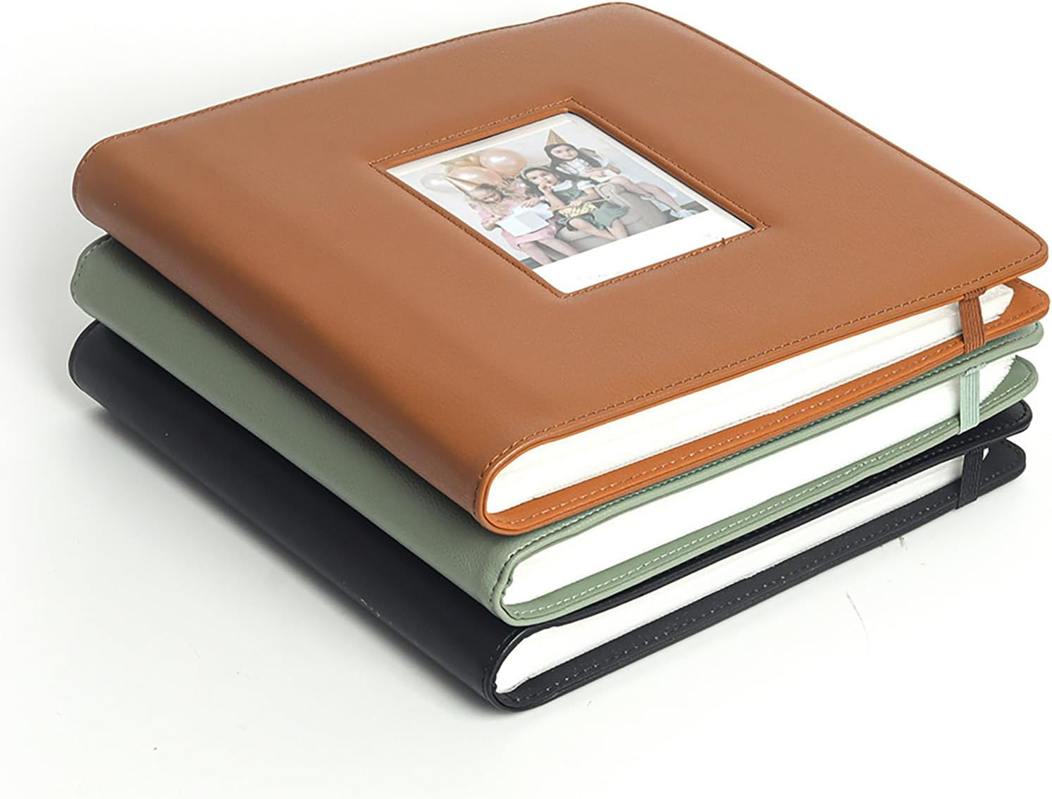 LIFEBEA Large Photo Album 288 Pockets - Holds Polaroid I-Type 600 SX70 & Fujifilm Wide Photos (Up to 9X11Cm) - PU Leather Cover with Photo Window & Strap Closure (Brown) - Green image number 2