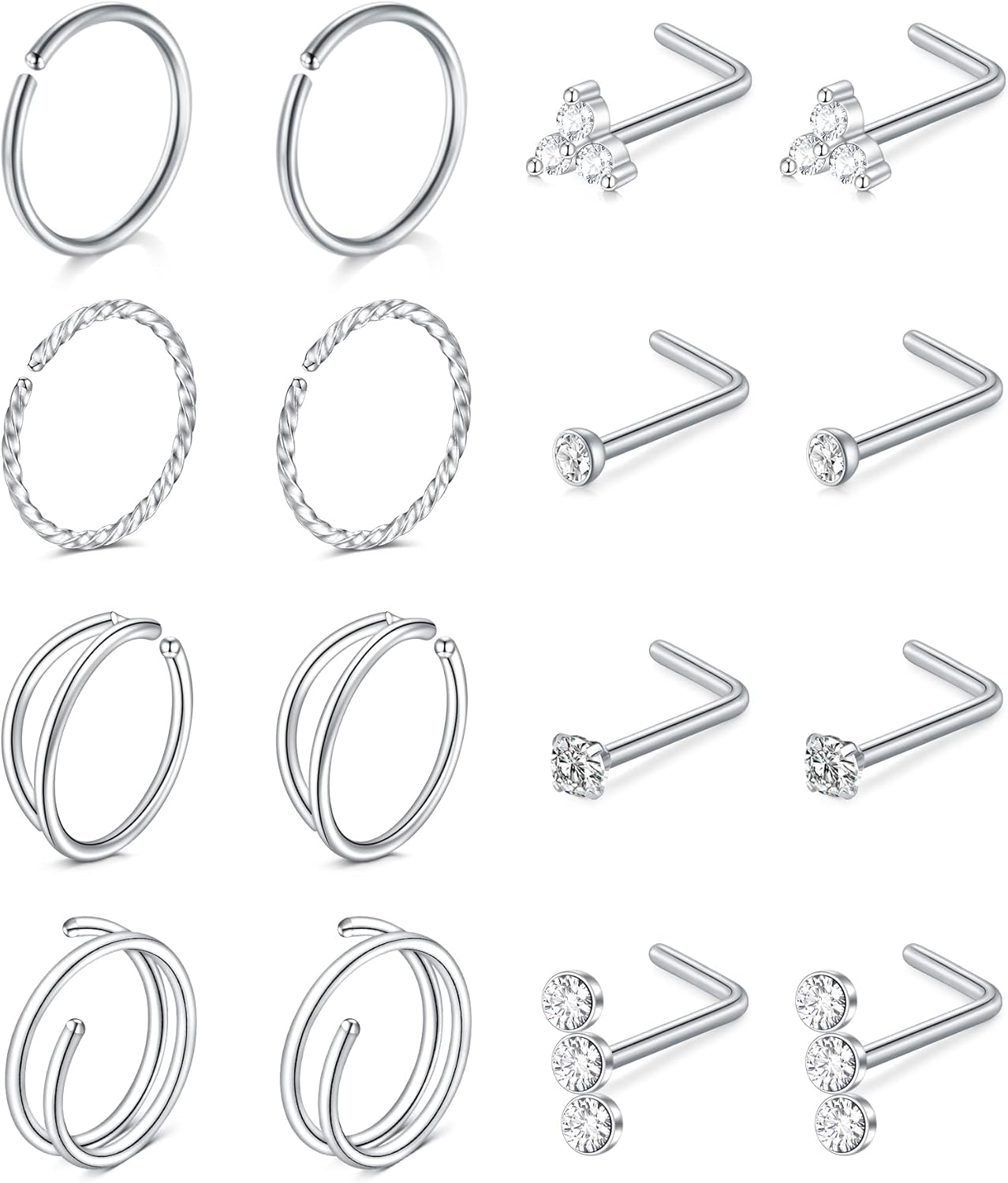 MODRSA Nose Rings Nose Rings Hoops Nose Ring Surgical Steel Nose Piercings Jewelry Double Hoop Nose Rings for Women Silver Gold Nose Rings 20 Gauge
