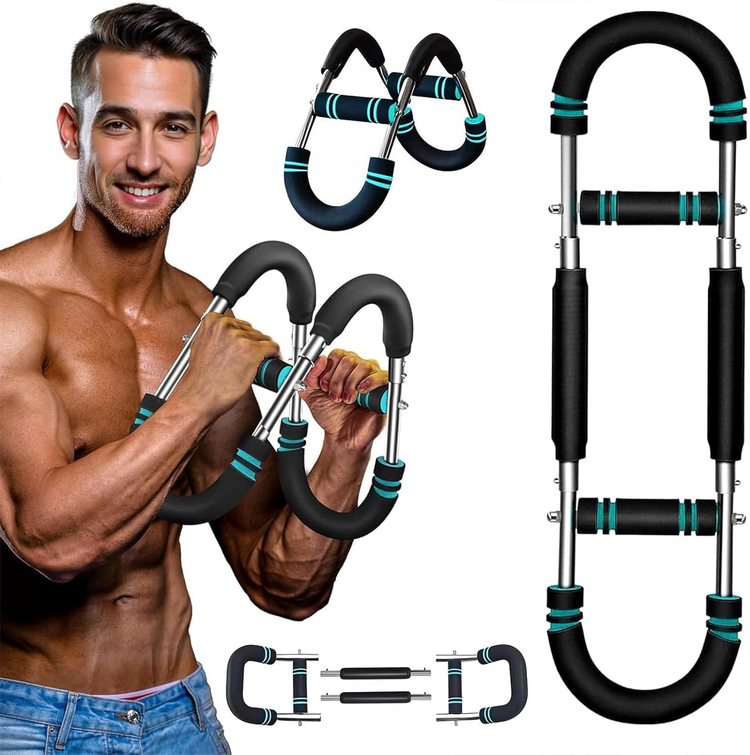 Twister Arm Trainer, 40-100Lb Adjustable Power Twister Bar for Chest, Shoulder & Arm Workout, Portable & Detachable Forearm Strengthener, Spring Resistance Home Gym Equipment for Men & Women