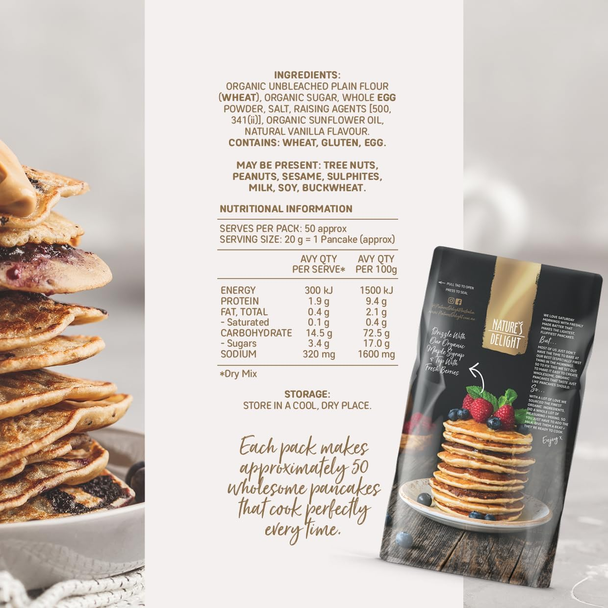 Natures Delight Organic Pancake Mix 1KG image number 4