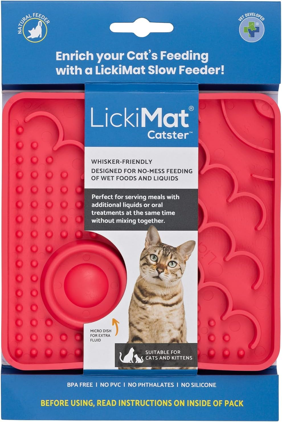Lickimat Catster Combo Slow Feeder with Micro Dish - Enhance Hydration - Ideal for All Cats and Kittens - Promotes Healthy Eating and Engagement - Innovative Cat Feeding Solution