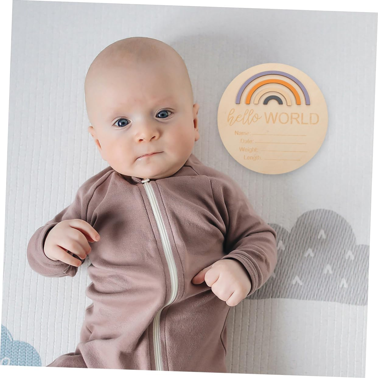 Rainbow Milestone Discs for Babies 2Pcs Wooden Birth Announcement Signs for Newborn Photography Growth Documenting Props image number 6